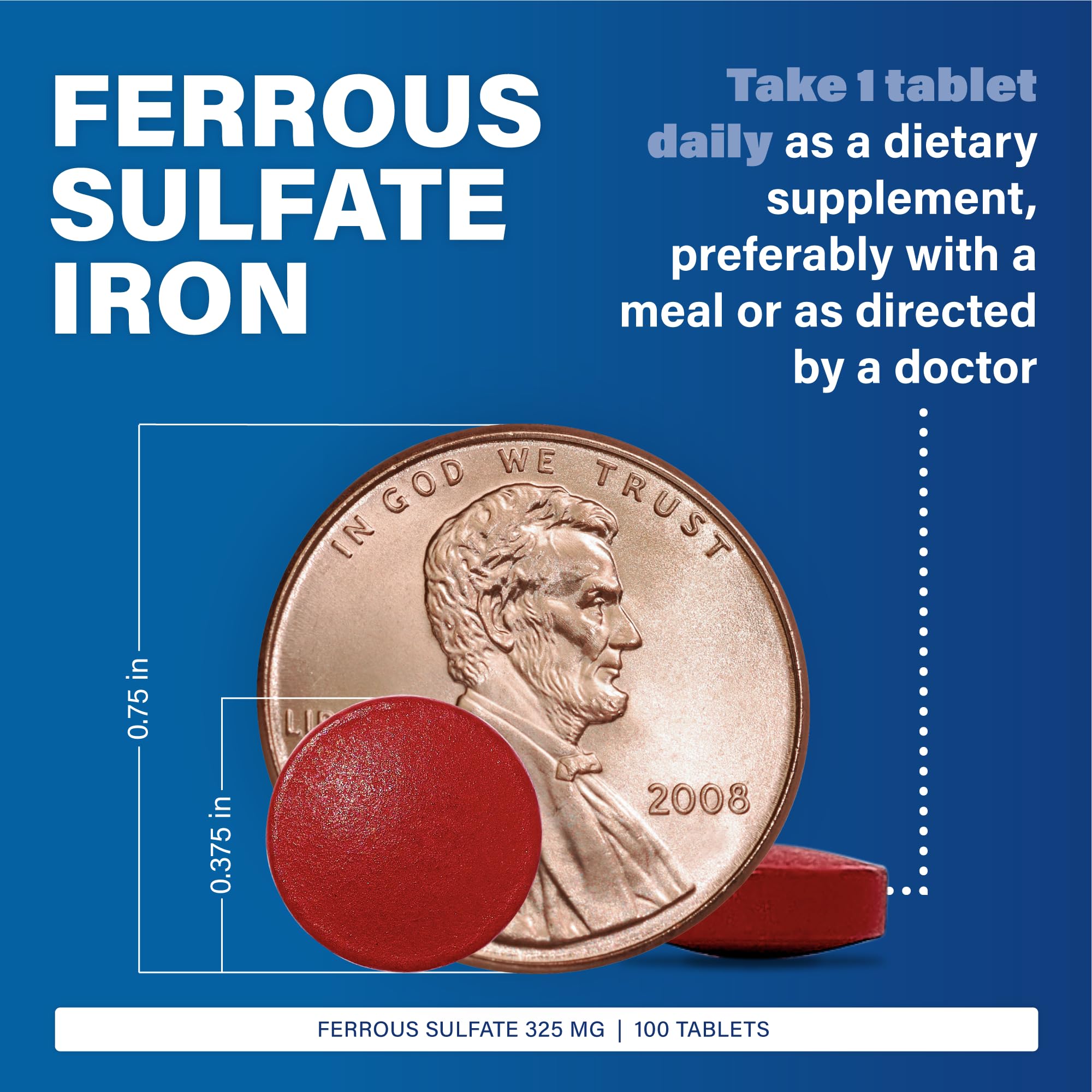 MAJOR Ferosul Ferrous Sulfate 325mg Tablets with 65mg Elemental Iron – Iron Supplement for Women & Men | Red, 100 Count (3 Pack)