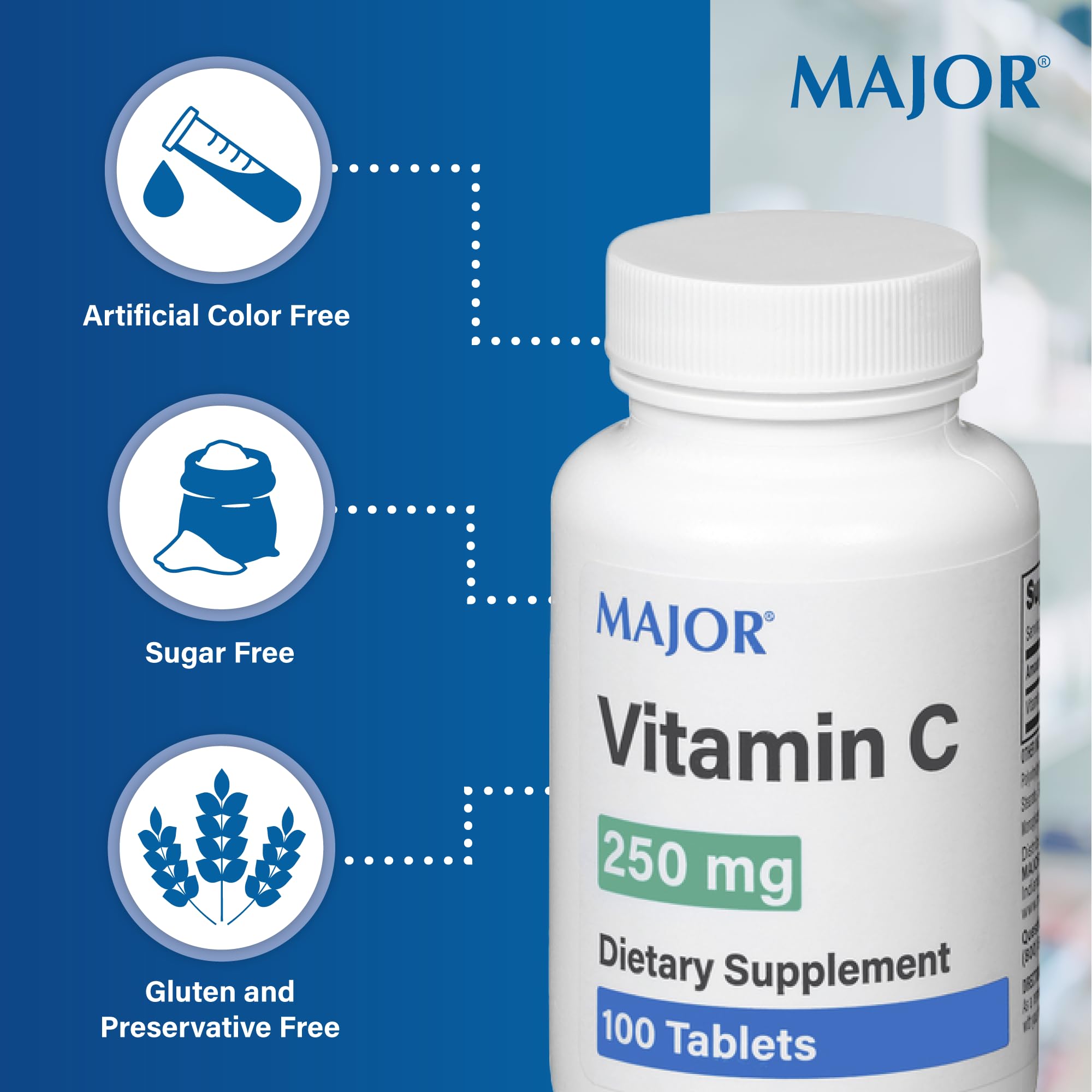 MAJOR Vitamin-C 250 mg Tablets – 100 CT (Pack of 2) | Major Pharmaceuticals