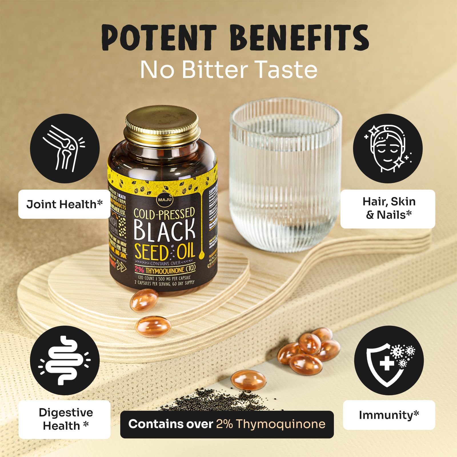 Maju Superfoods Black Seed Oil Capsules – 120 Count, 500mg, Cold-Pressed Nigella Sativa, 2% Thymoquinone, Organic Turkish Black Cumin