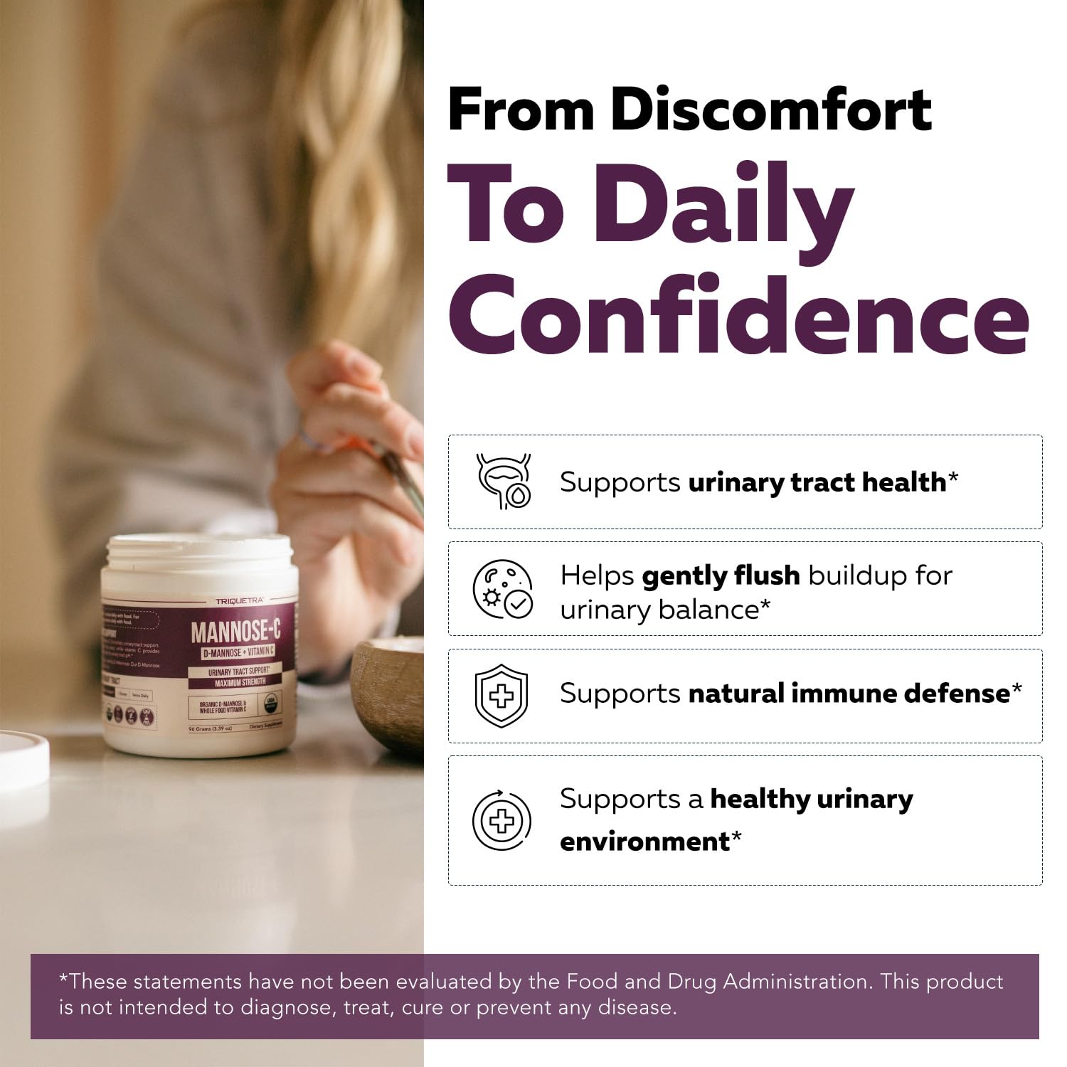 Mannose-C Organic D-Mannose Powder with Whole Food Vitamin C for UTI Health (60 Servings) | Vegan & Non-GMO