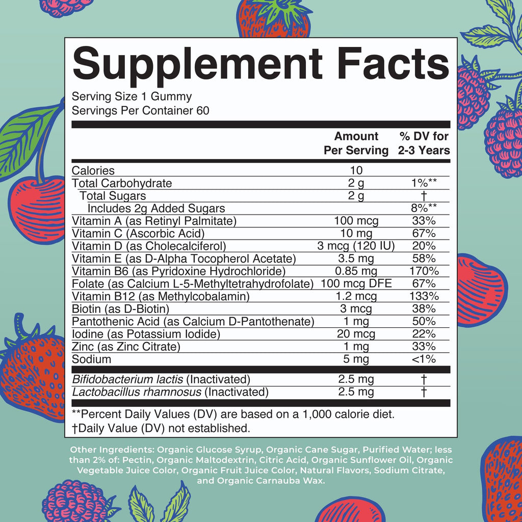MaryRuth Organics Toddler Multivitamin Gummies + Postbiotics | USDA Organic | Vitamins for Kids Ages 2+ | Immune Support | Vitamin C | Vitamin D3 | Vitamin A | Zinc | Vegan | Non-GMO | 60 Servings