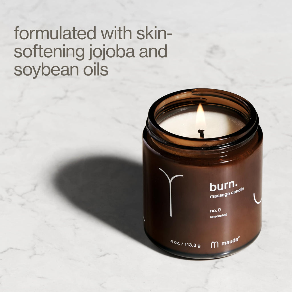 Maude Burn No. 0 - Unscented Jojoba Oil Massage Candle with Hydrating, Skin-Softening Soybean Oil - Paraben, Cruelty + Phthalate-Free Massage Oil Candle - Home + Self Care Gifts for Women & Men (4 oz)
