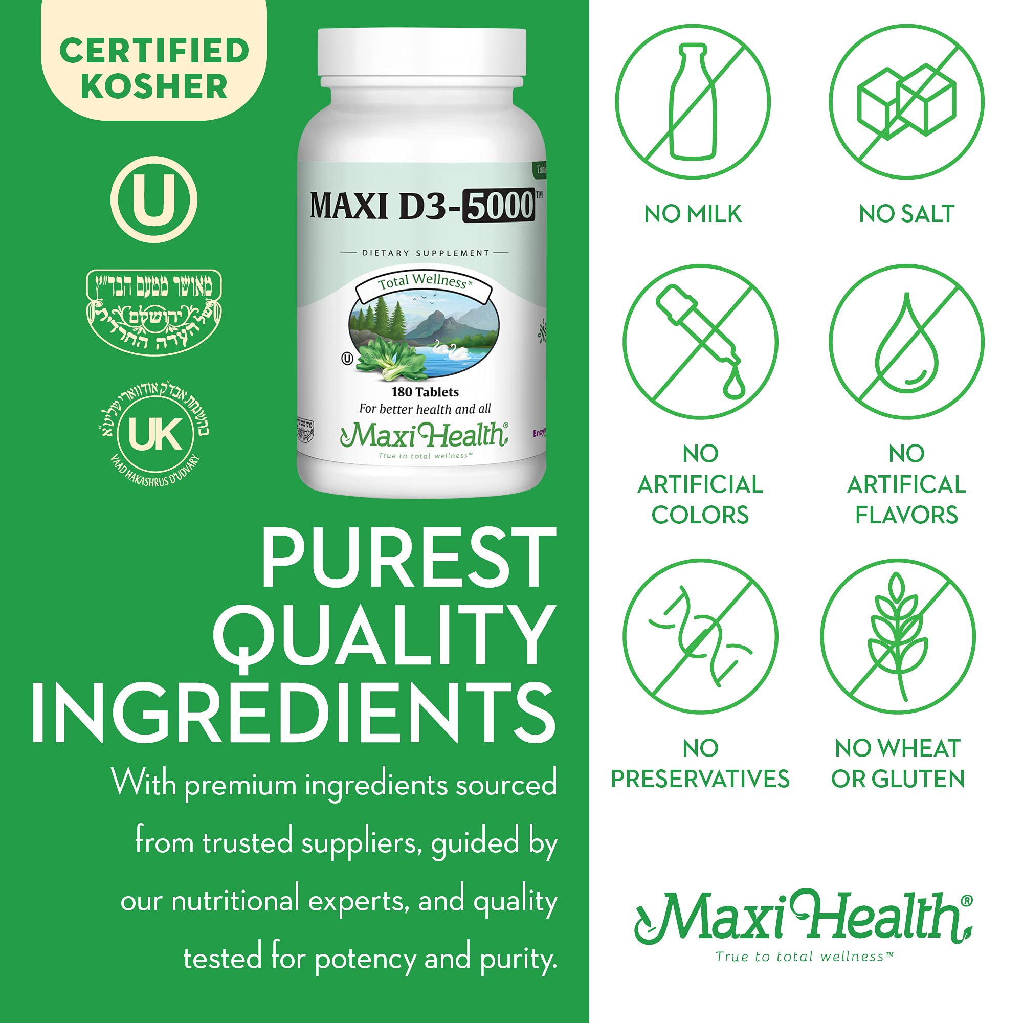 Maxi Health Vitamin D3 5000 IU – High Potency D3 (180 Tablets)