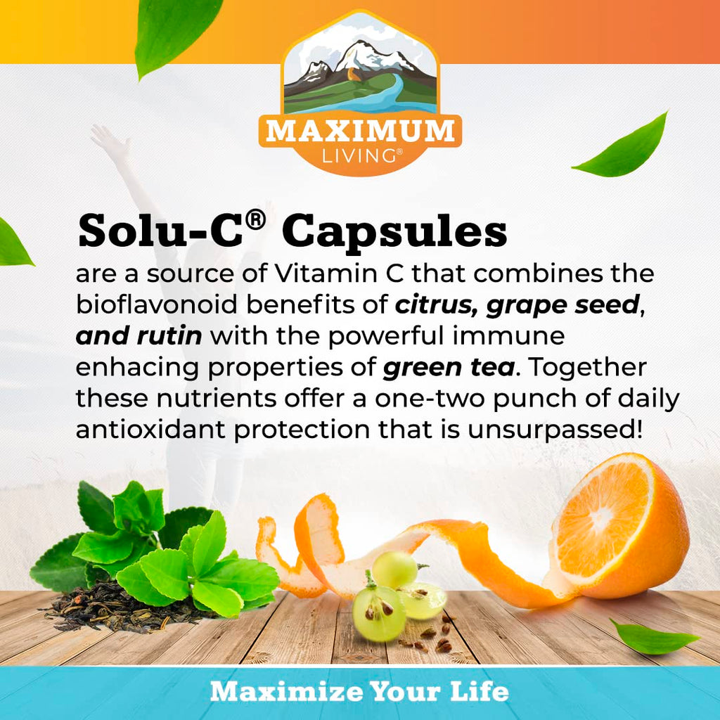 Maximum Living Solu-C with Green Tea - 120 Capsules | Vitamin C & Bioflavonoids
