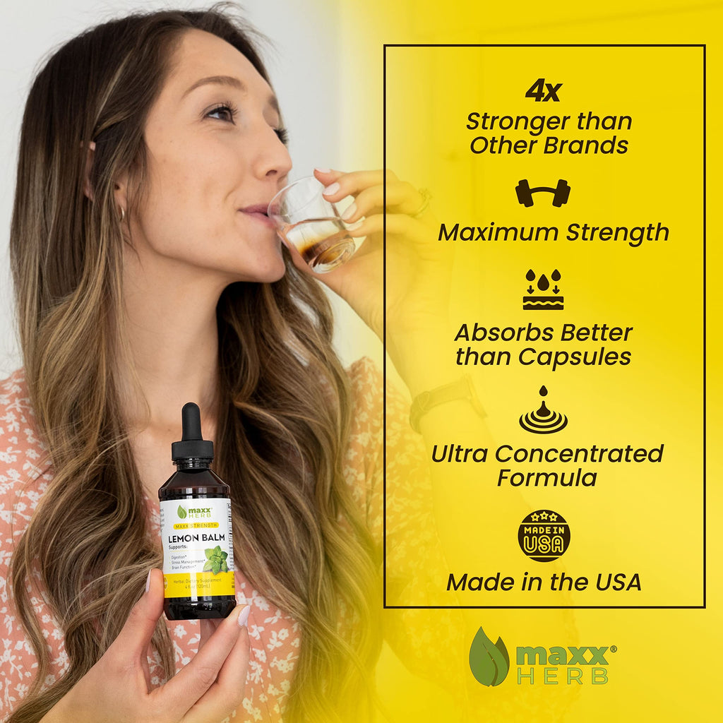 Maxx Herb Lemon Balm Extract | Max Strength Liquid Tincture (Alcohol Free) | 4 oz