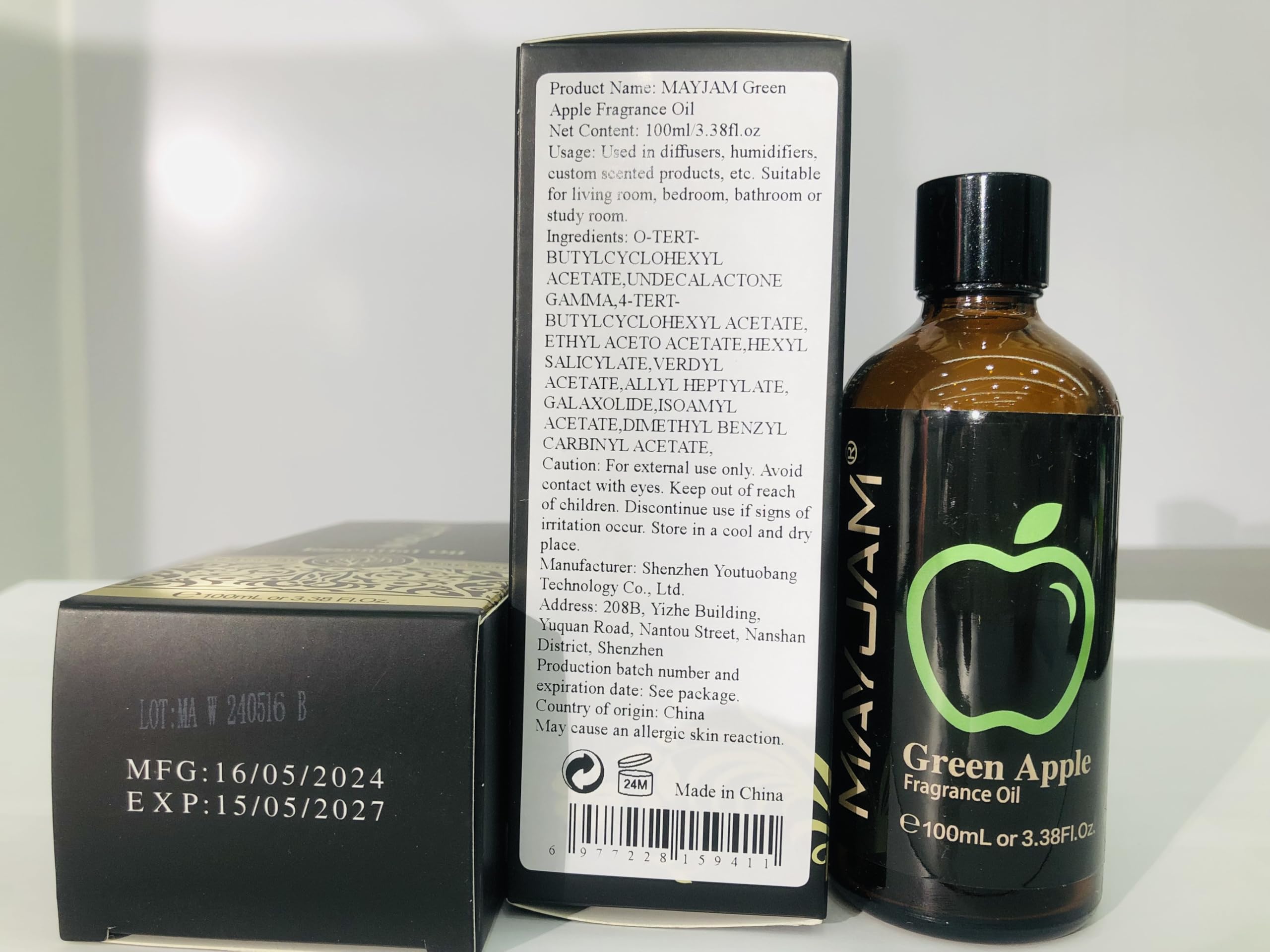 MAYJAM Green Apple Fragrance Oil – 3.38 fl oz (100 mL) with Glass Dropper for Diffusers, Soap & Candle Making