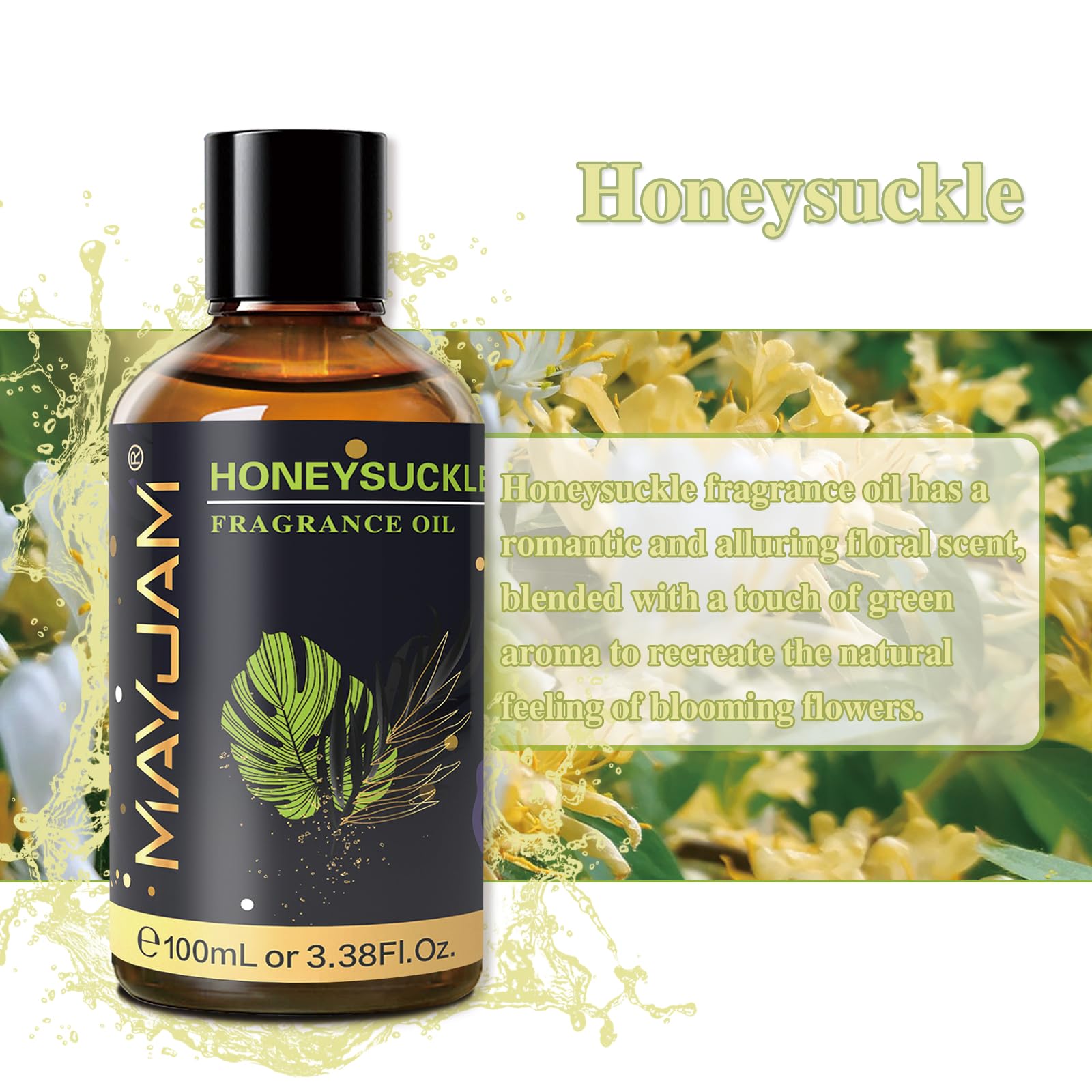 MAYJAM Honeysuckle Fragrance Oil – 100ml Diffuser Essential Oil with Glass Dropper