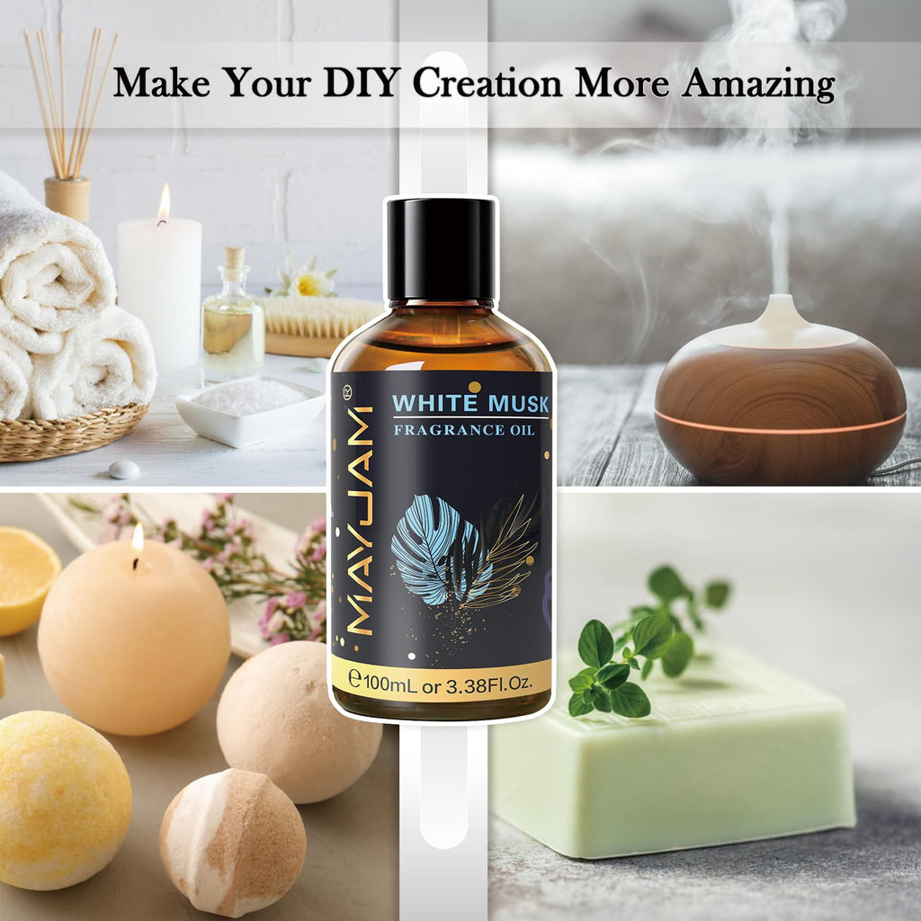 MAYJAM 100ML White Musk Fragrance Oils with Glass Dropper – Diffusers, Soap & Candle Making