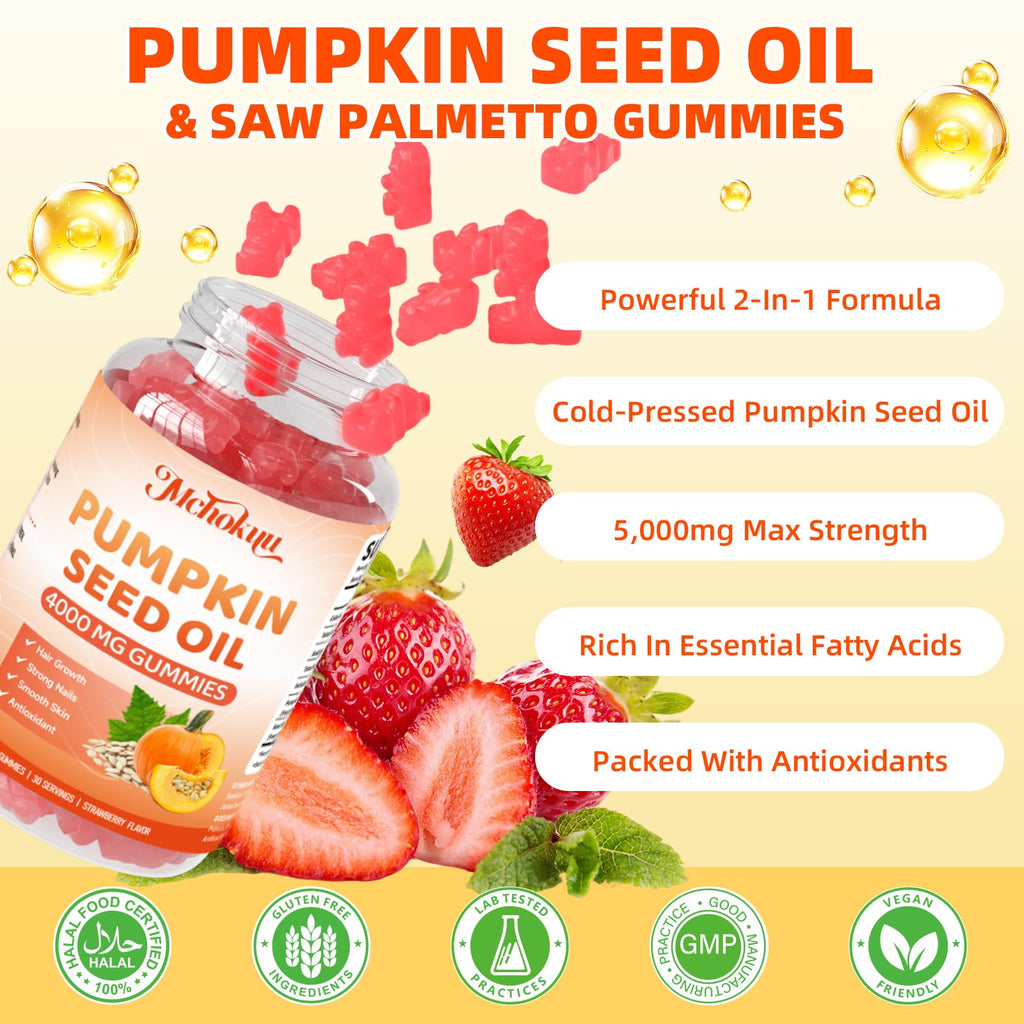 Mchokuu Pumpkin Seed Oil Gummies 4000mg + Saw Palmetto – Hair & Skin