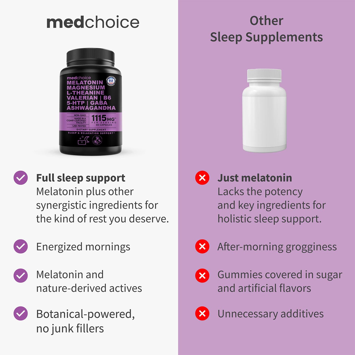 MEDCHOICE 12-in-1 Melatonin Sleep Capsules – 5mg Melatonin + Magnesium Glycinate 500mg (90ct, Pack of 4)