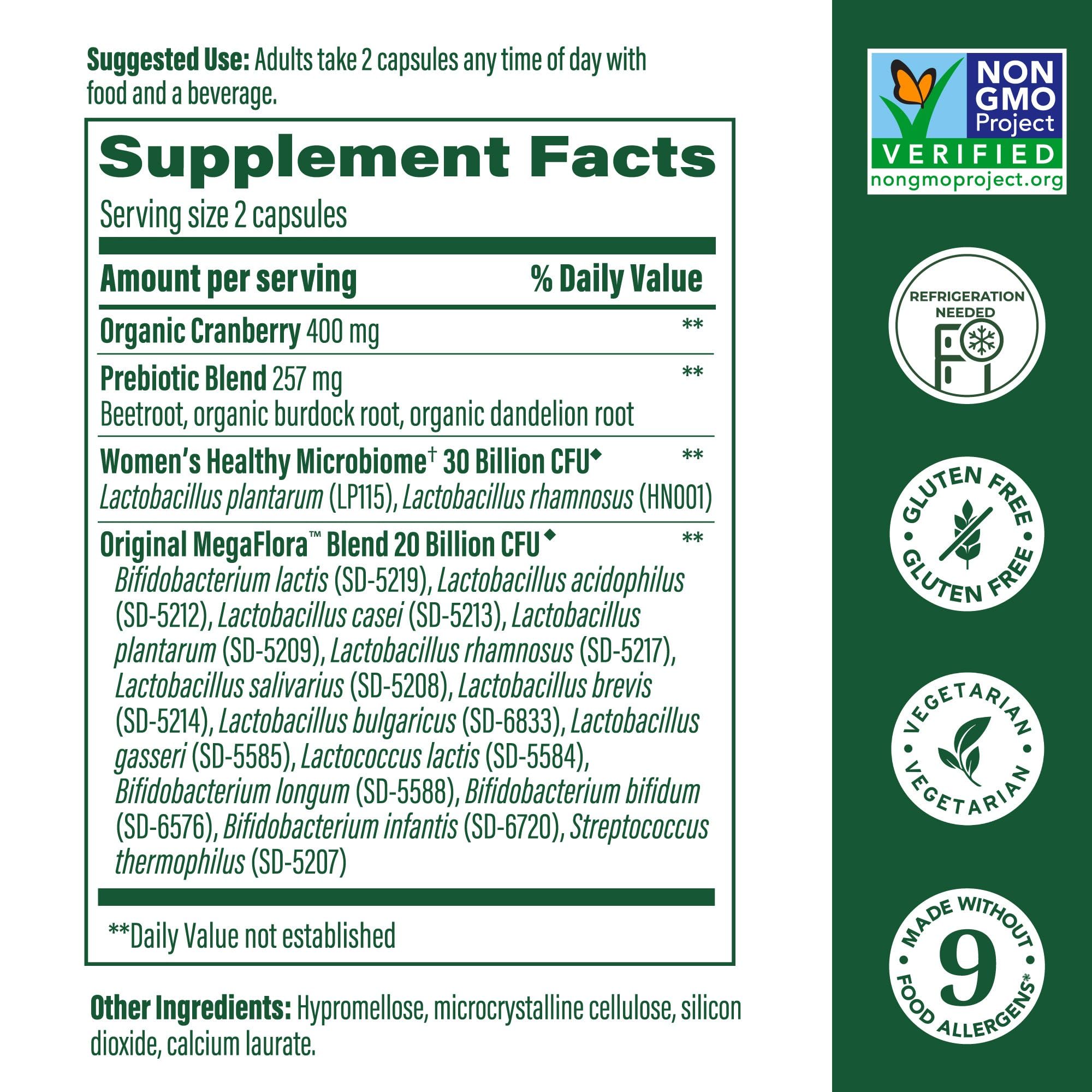 MegaFood MegaFlora Probiotics for Women – 50B CFU, 14 Strains, Cranberry, 60 Capsules