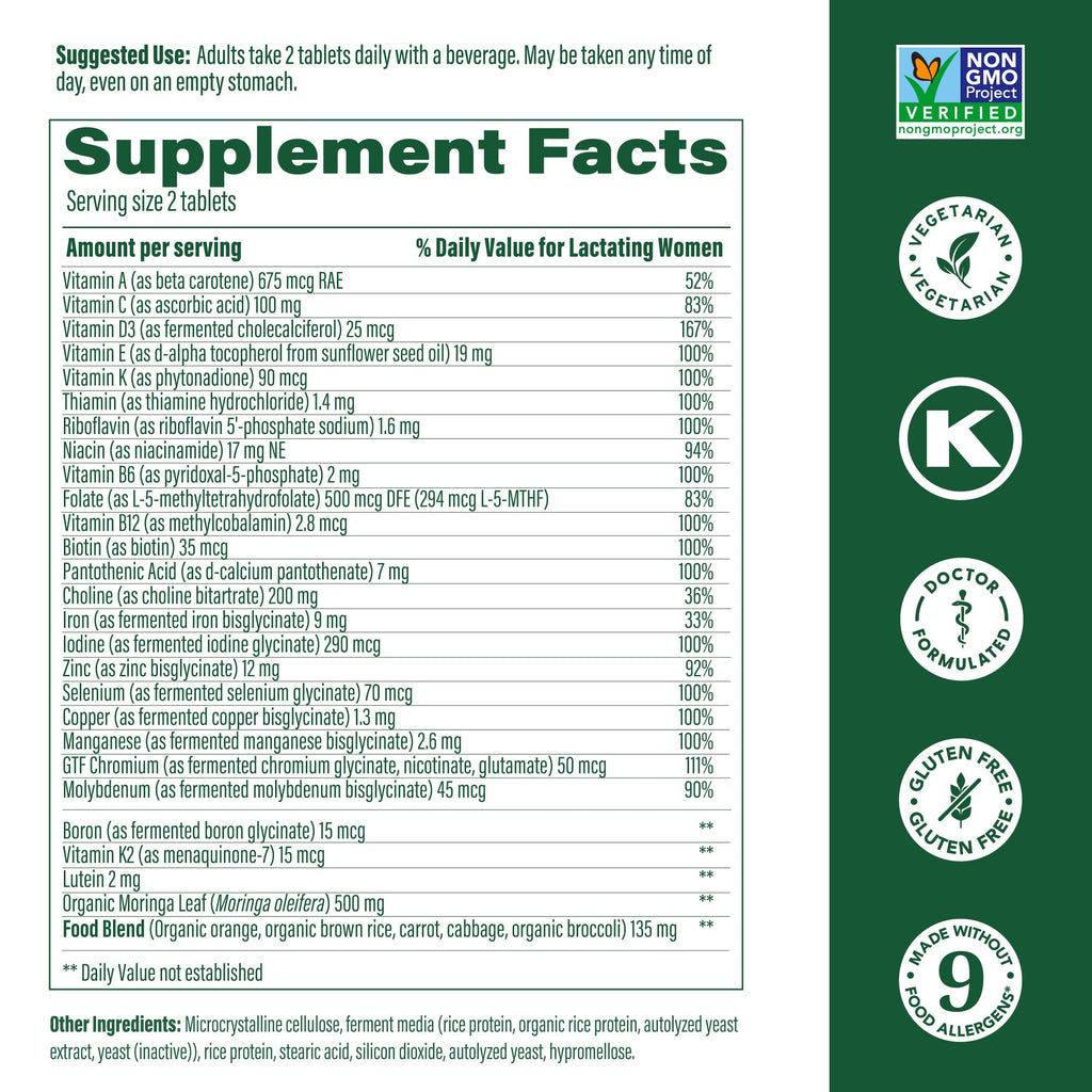 MegaFood Baby & Me 2 Postnatal Vitamins for Breastfeeding – Folate, Choline, Iodine, Vitamin D | 120 Tabs