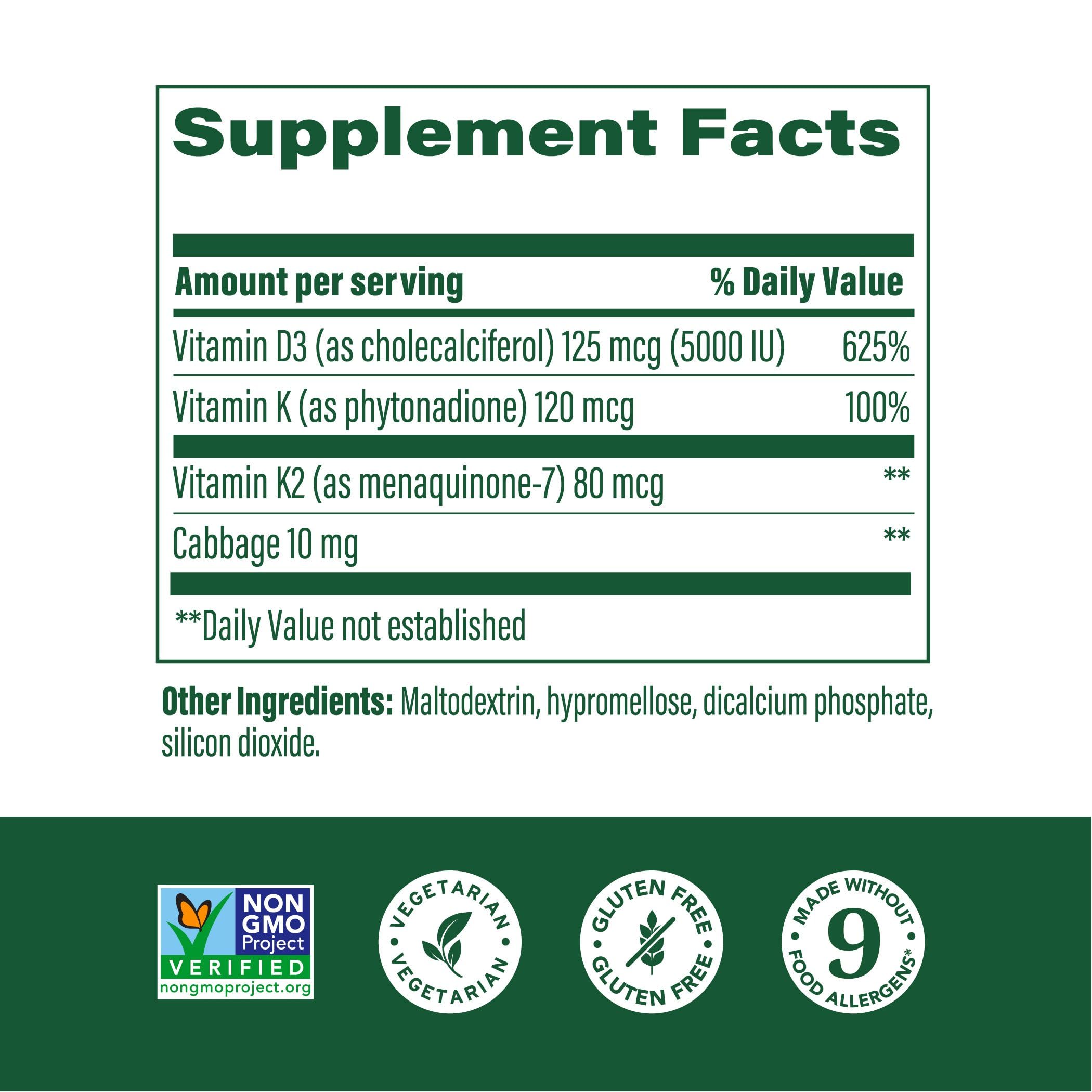 MegaFood Vitamin D3 5000 IU (125 mcg) – D3 + K2 for Bones, Teeth & Immune Health