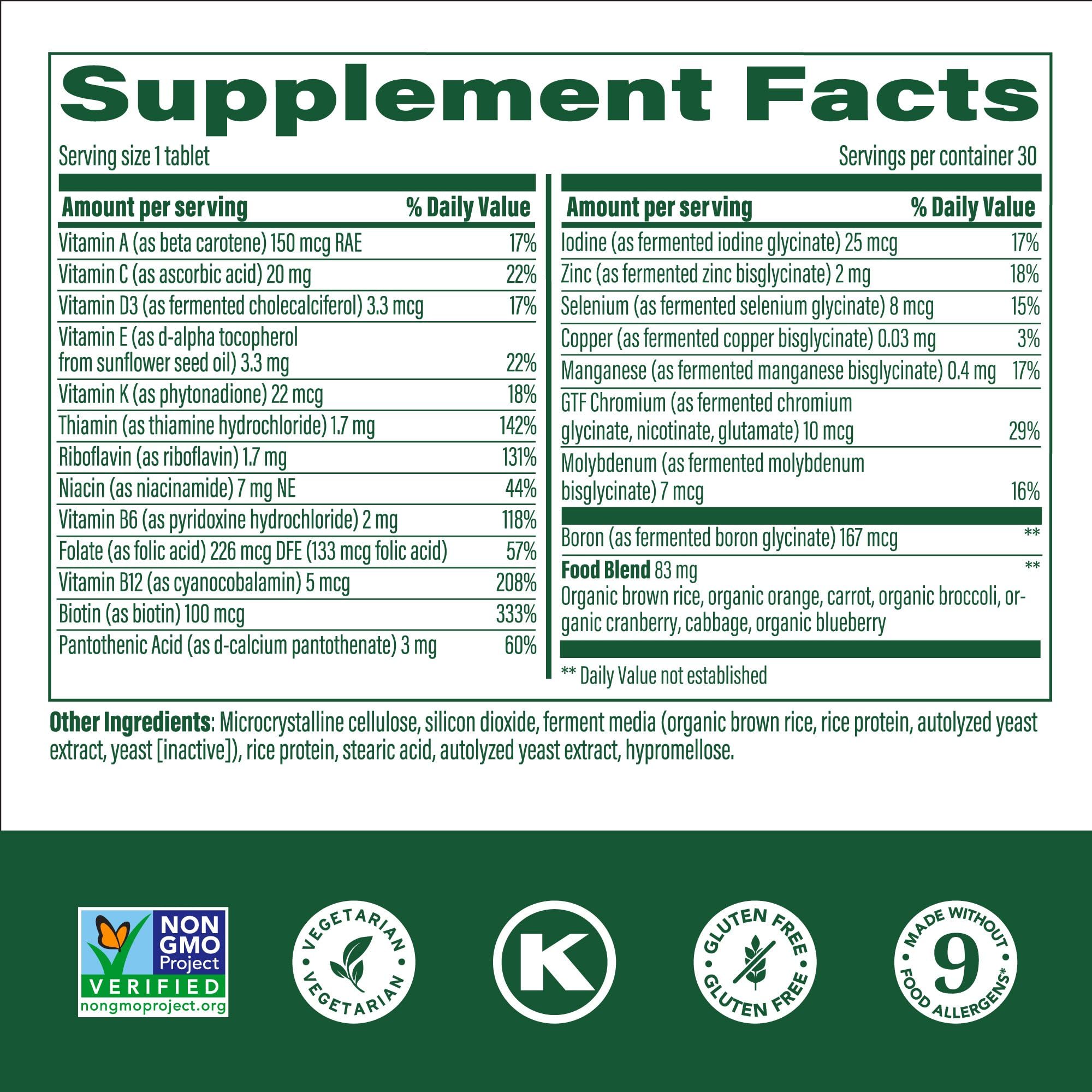MegaFood Kids One Daily Multivitamin - Zinc, C & D | Gluten Free, Vegetarian, Non-GMO | 60 Tablets