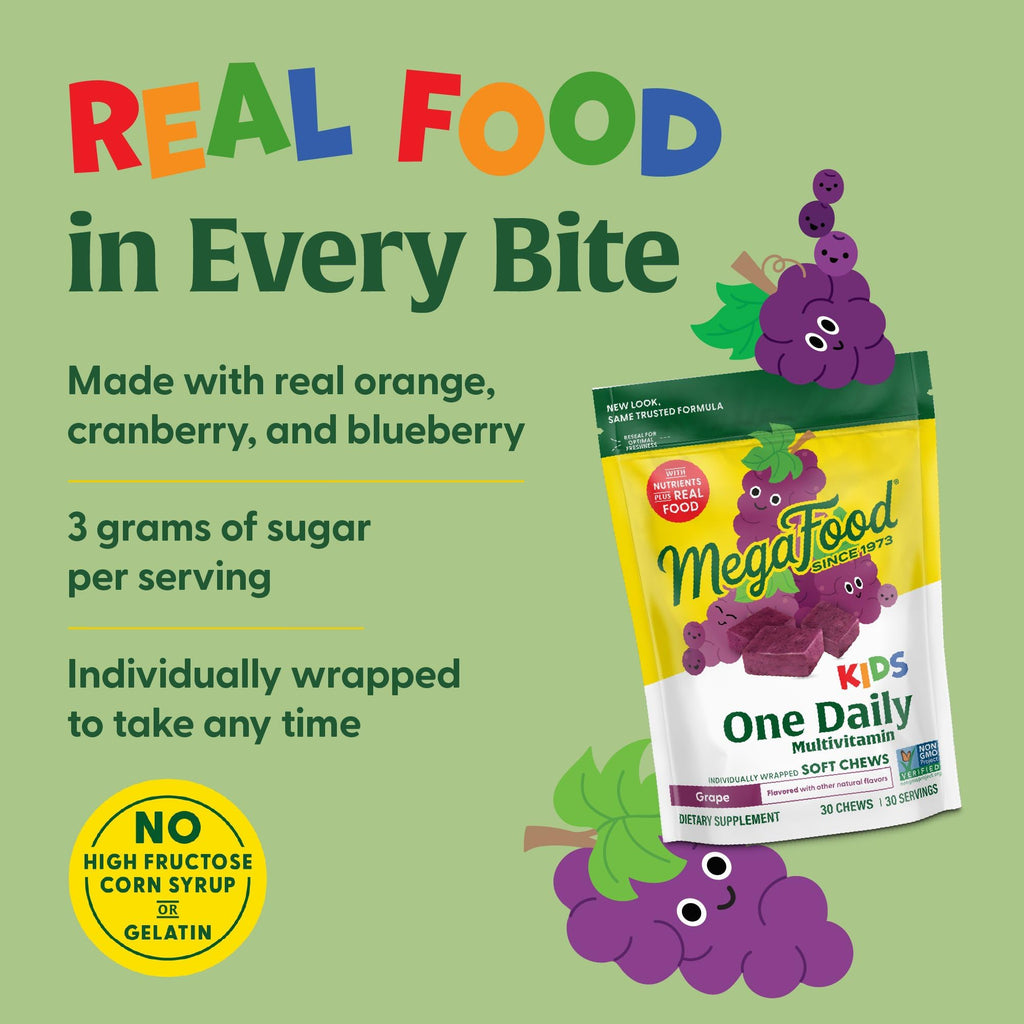 MegaFood Kids One Daily Multivitamin Soft Chews – Grape, 4+, Vegetarian