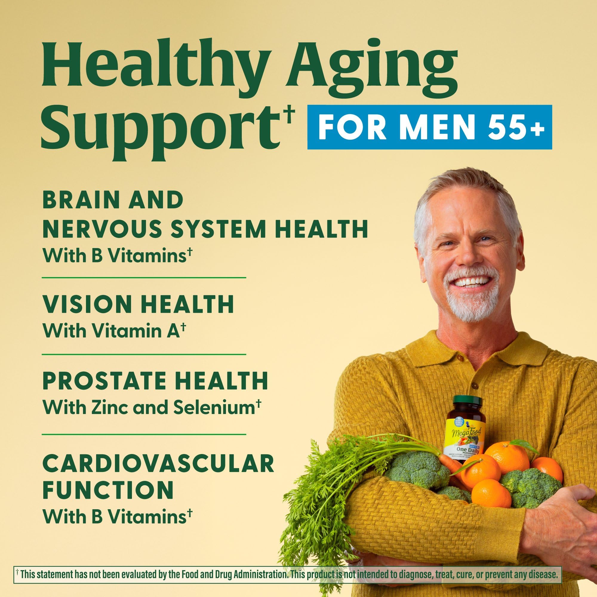 MegaFood Men's 55+ One Daily Multivitamin – Immune & Energy Support (Vegetarian)