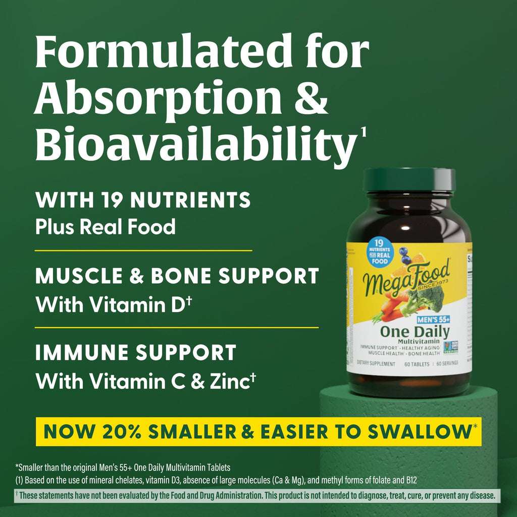 MegaFood Men 55+ One Daily Multivitamin with Methylated B12 – D3, C & Zinc | Vegetarian, 90 Tablets