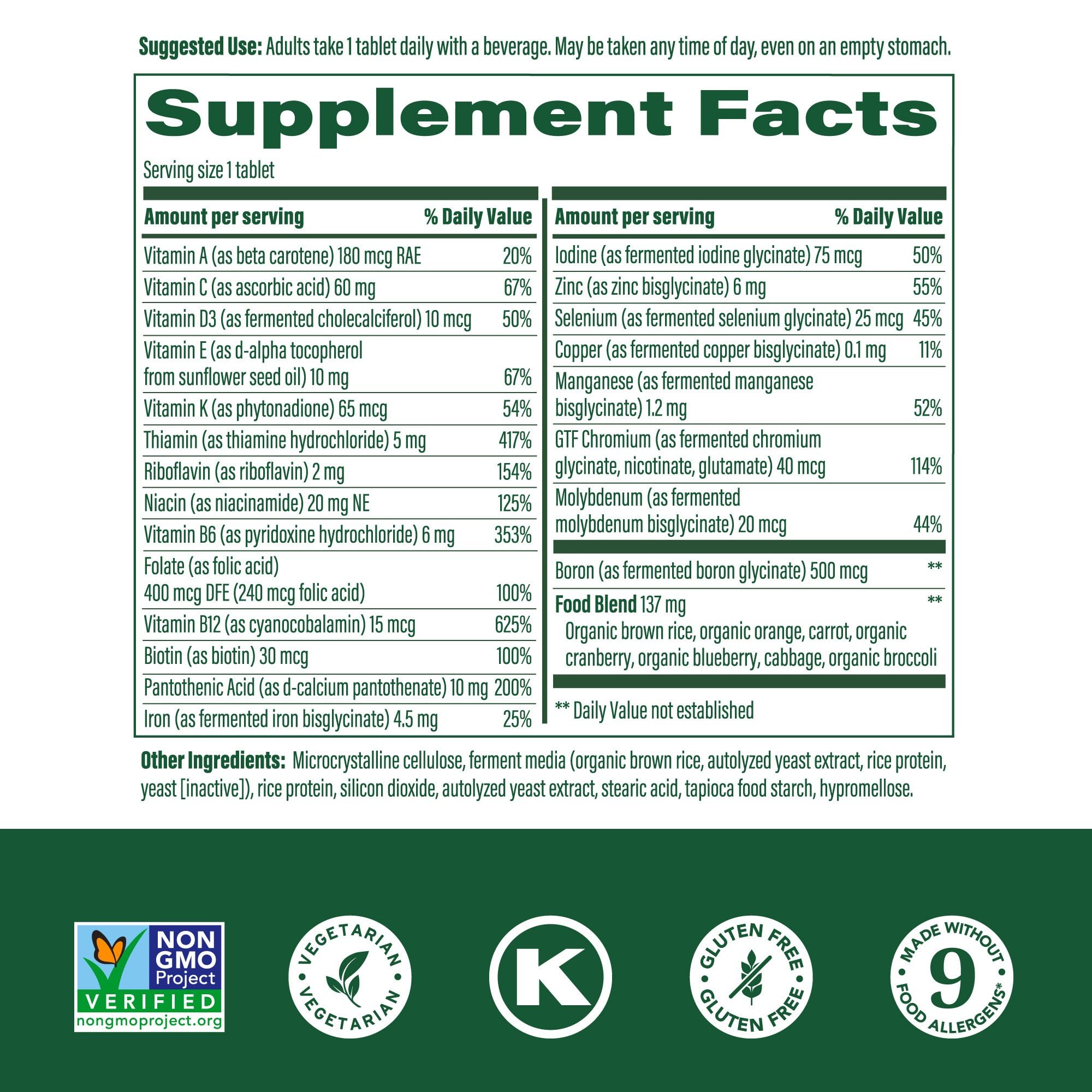 MegaFood One Daily Multivitamin for Women and Men – Real Food Nutrition, Immune Support, Vegetarian, 60 Tablets