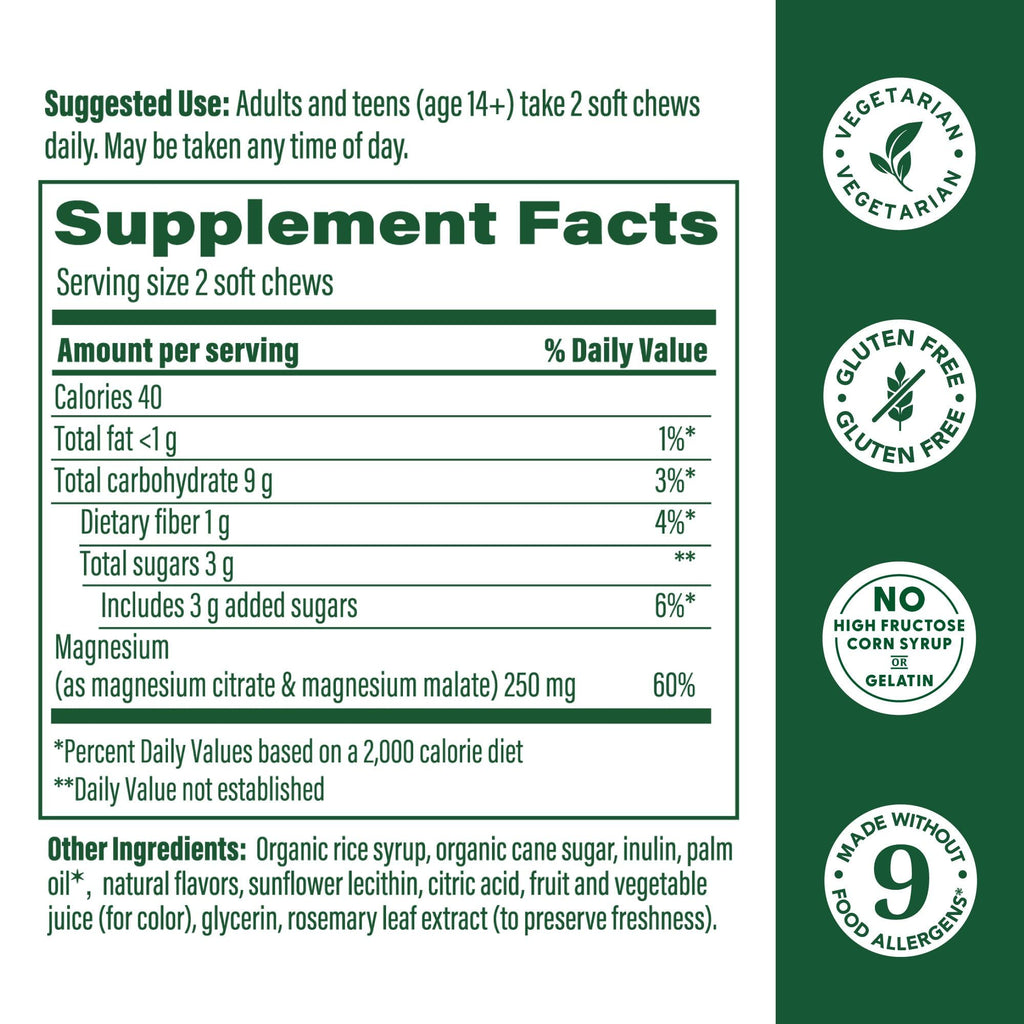 MegaFood Relax + Calm Magnesium Soft Chews - Grape | 60 Chews (30 Servings) | Magnesium Citrate & Malate