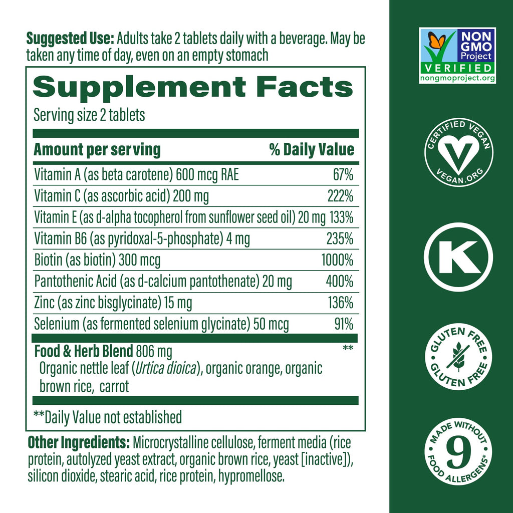 MegaFood Skin, Nails & Hair 2 – Vegan Multivitamin for Women & Men | 60 Tabs