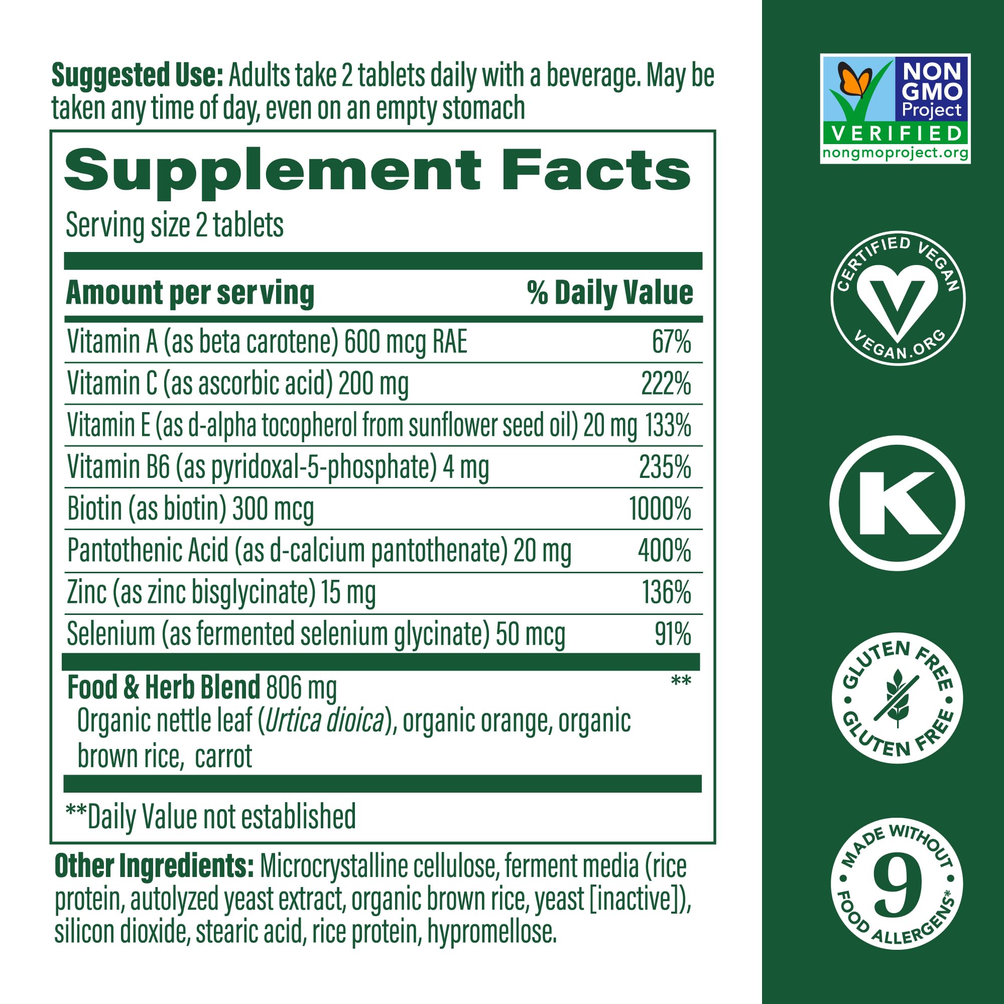 MegaFood Skin, Nails & Hair 2 – Vegan Hair, Skin & Nails Vitamins for Women & Men | 90 Tabs