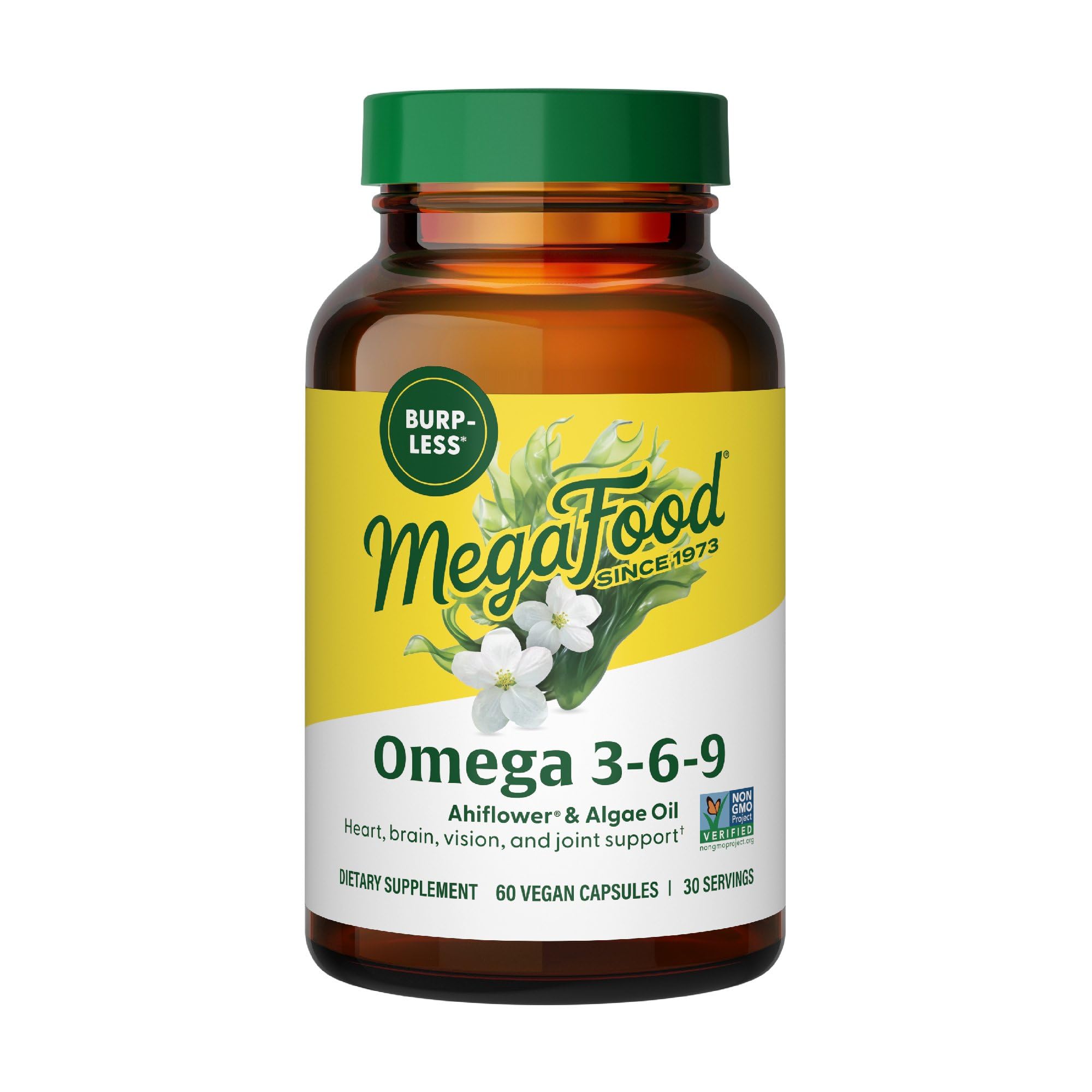 MegaFood Vegan Omega 3-6-9 (Burp-Less) - 600 mg, Plant-Based, 60 Capsules