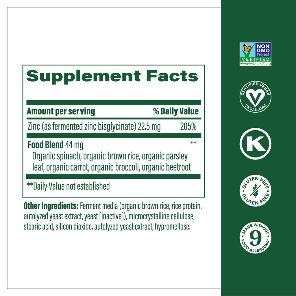 MegaFood Zinc Supplements | 22.5 mg Fermented Zinc for Immune Support | Vegan, Gluten-Free, Kosher – 120 Tablets