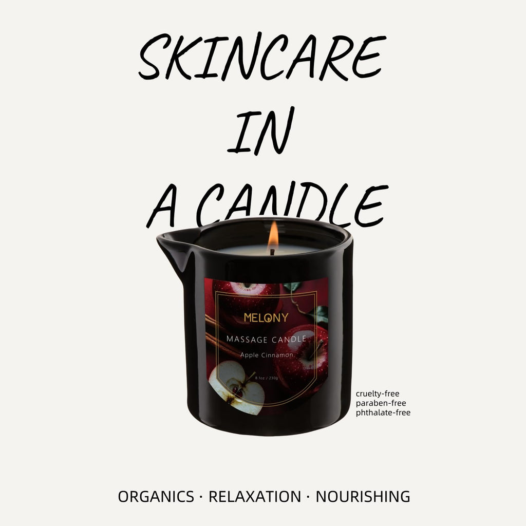 MELONY Luxury Massage Candle - Apple Cinnamon 8.1OZ | 4-in-1 Moisturising Candle for Home Spa