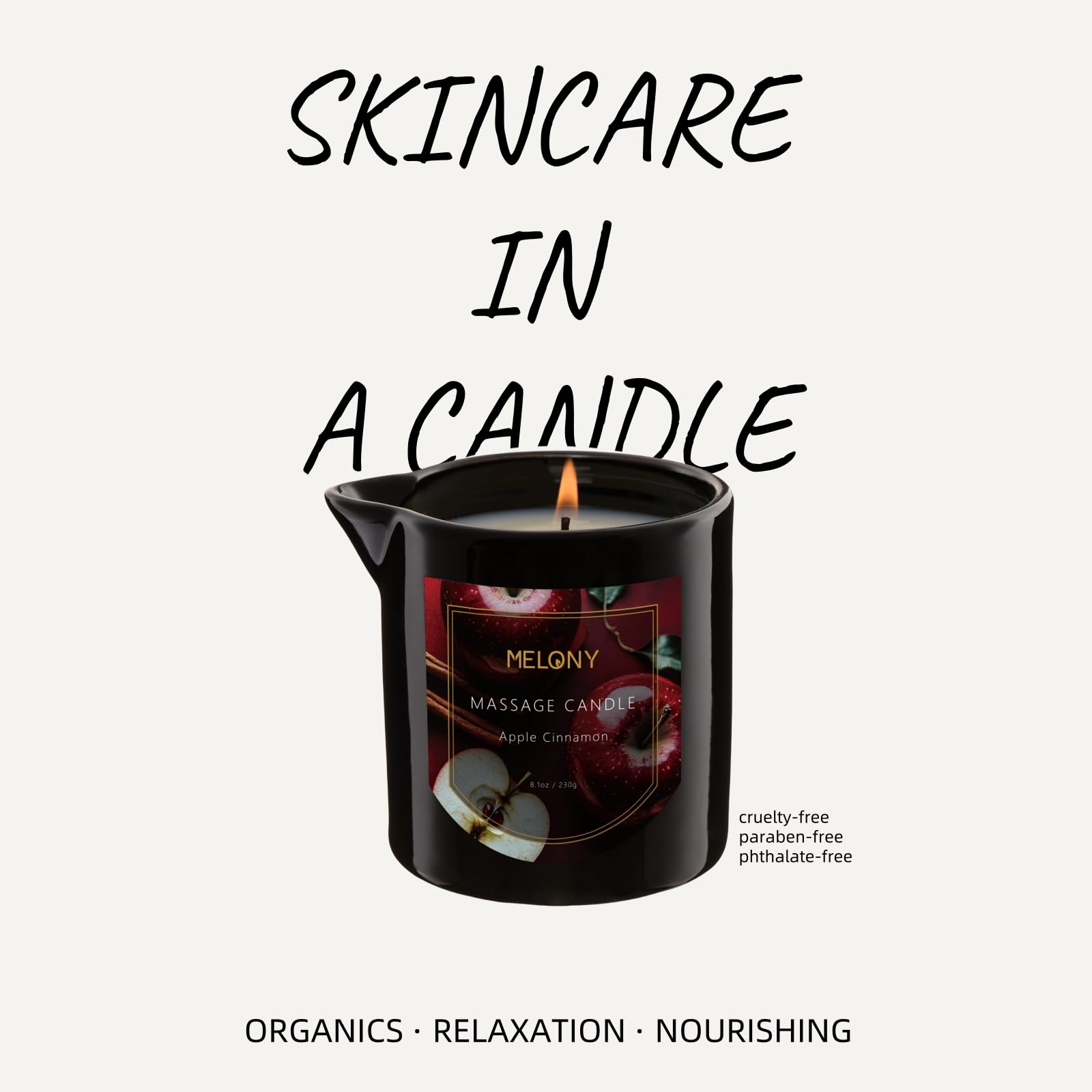MELONY Luxury Massage Candle - Apple Cinnamon 8.1OZ | 4-in-1 Moisturising Candle for Home Spa