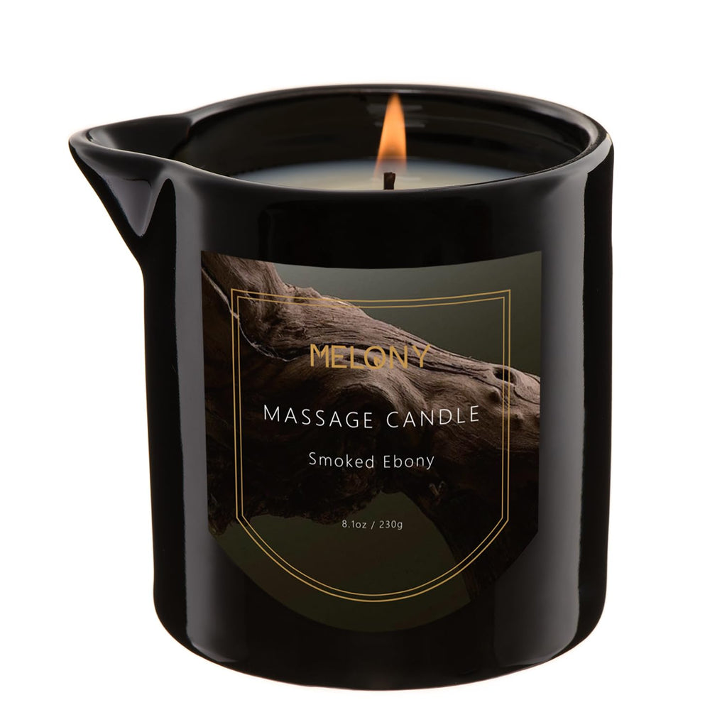 MELONY Luxury Massage Candle - Moisturising, Body Oil Candles for Muscle Relaxation, Home Spa, 8.1OZ (Smoked Ebony)