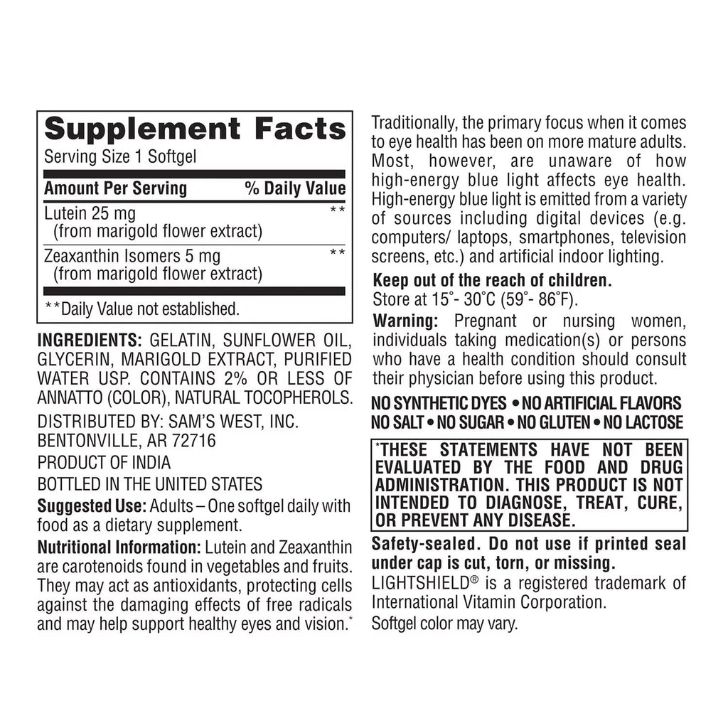 Members Mark Lutein 25mg & Zeaxanthin 5mg (150 Count) – Eye Health Supplement