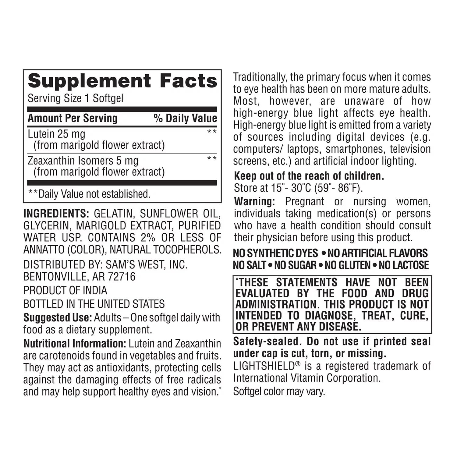 Members Mark Lutein 25mg & Zeaxanthin 5mg (150 Count) – Eye Health Supplement