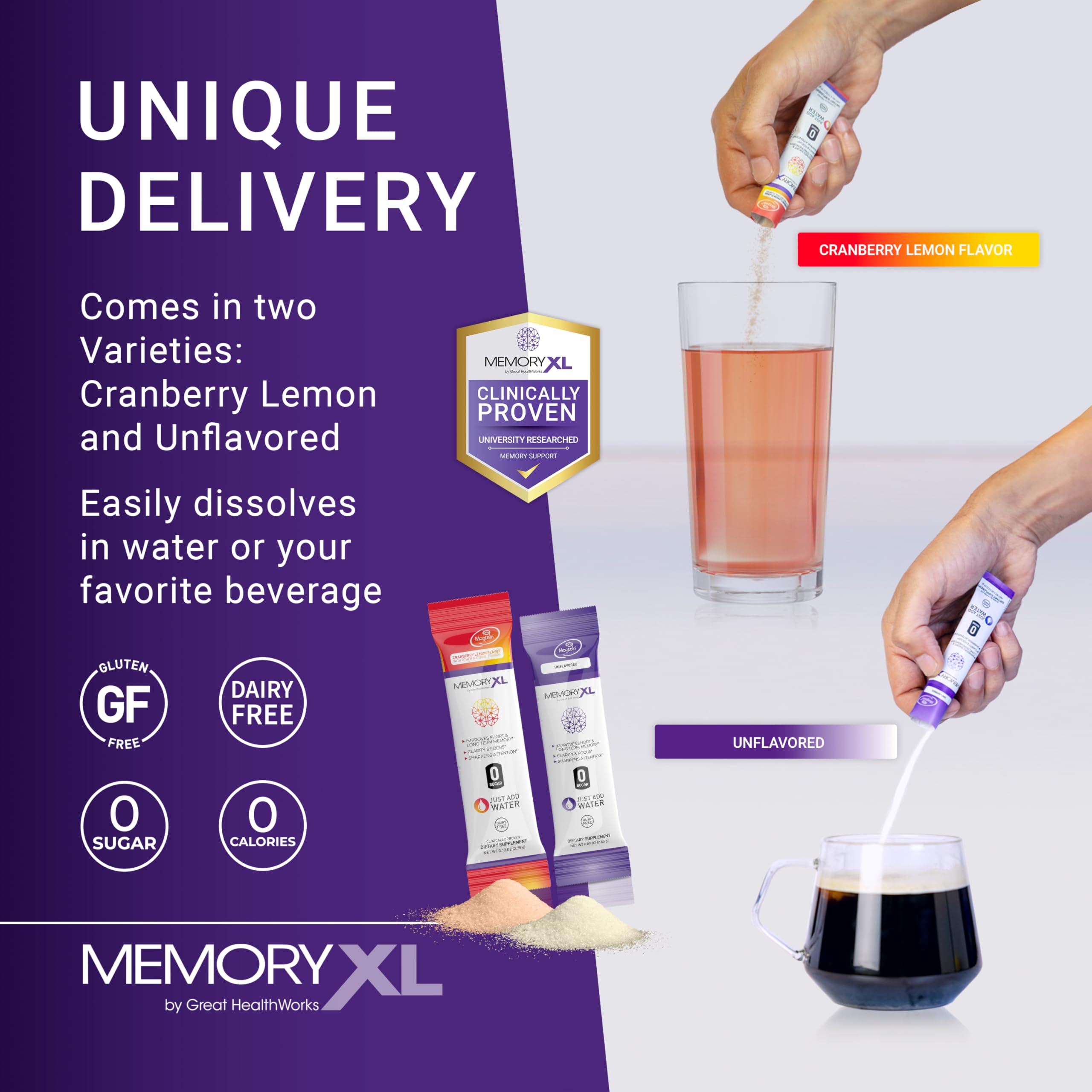 MemoryXL Magnesium L-Threonate for Focus & Memory | OmegaXL 30pk Unflavored