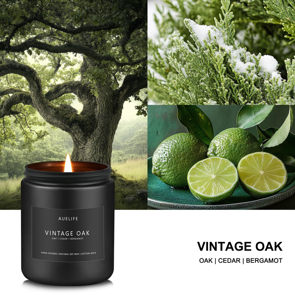 Scented Candles for Men | Vintage Oak Candle | 7oz Black Jar