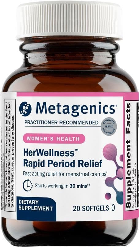 Metagenics HerWellness Rapid Period Relief – Fast-Acting Herbal Support (20 Softgels)