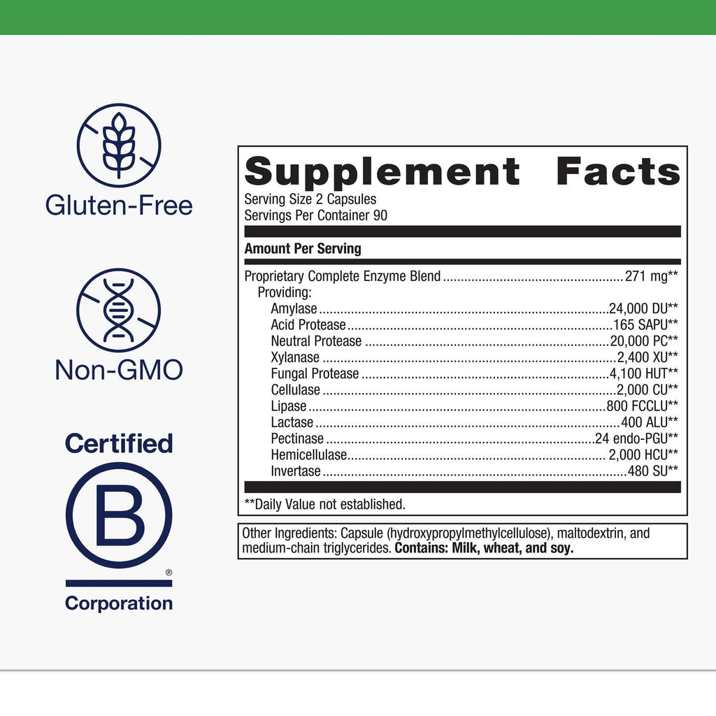 Metagenics SpectraZyme Enzyme Complex – Plant-Based Digestive Enzymes (Gluten-Free, Vegan) – 180 Capsules