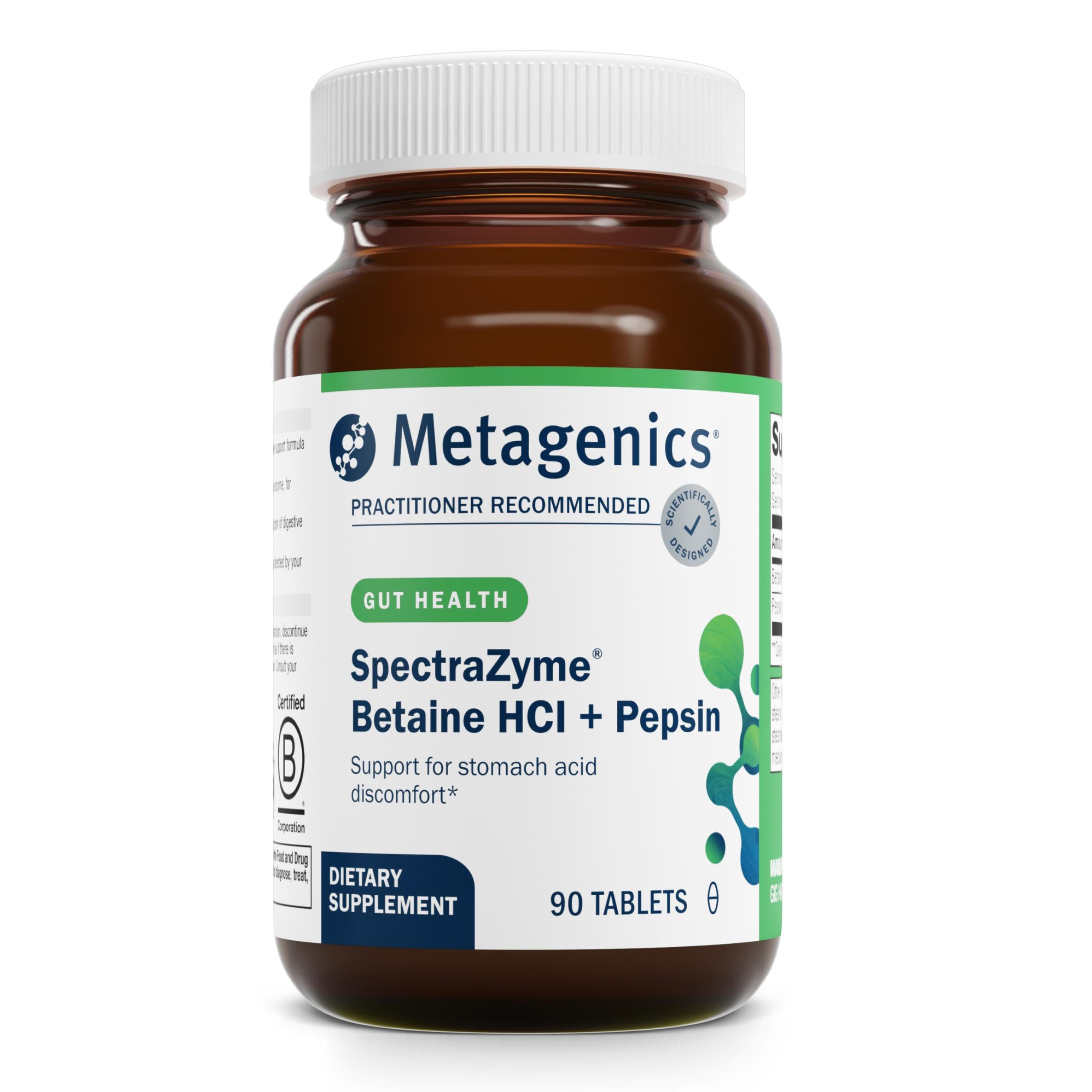 Metagenics SpectraZyme Betaine HCl with Pepsin – Digestive Support | 650 mg Betaine HCl & 40 mg Pepsin | 90 Capsules