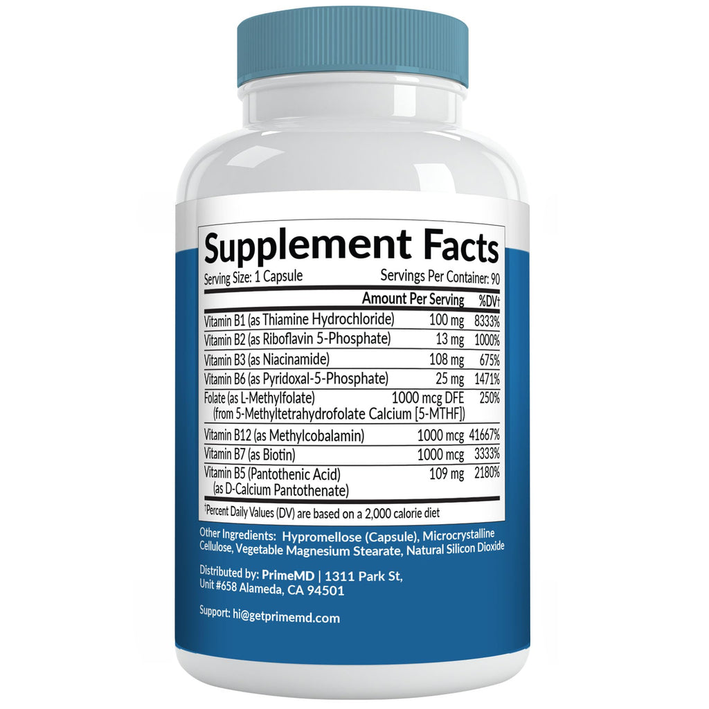 Methylated B Complex with Methylfolate and B12 Methylcobalamin 1000 mcg - Methylated Multivitamin for Energy, Brain Function, and Wellness - Vitamin B Complex for Men & Women (90 Servings) (Pack of 1)