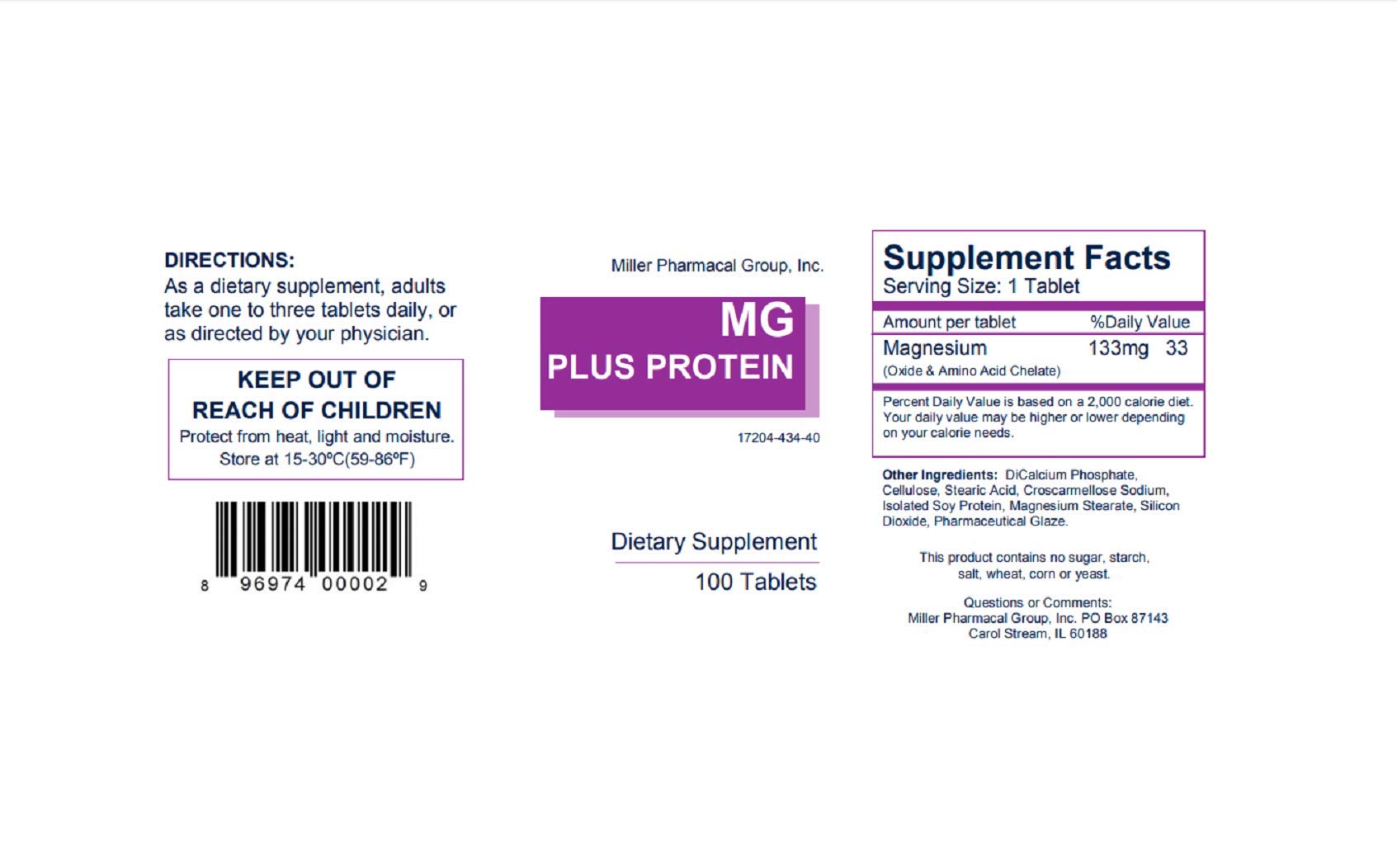 Mg Plus Protein Miller, 100 tabs 133Mg
