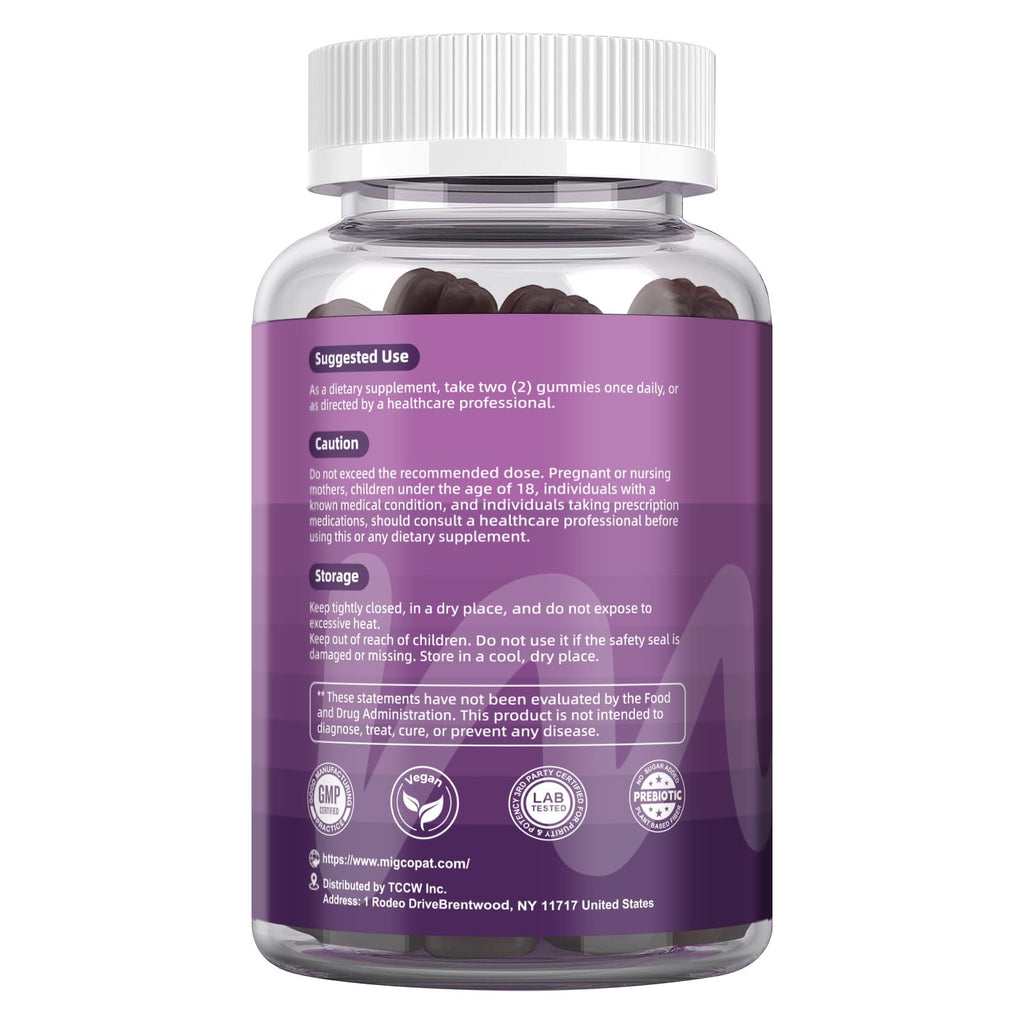 Migcopat Pre Post Probiotics Gummies – 5 in 1 Digestive Support, Blackberry Flavor, 120B CFU, Sugar Free & Vegan | 120 Ct
