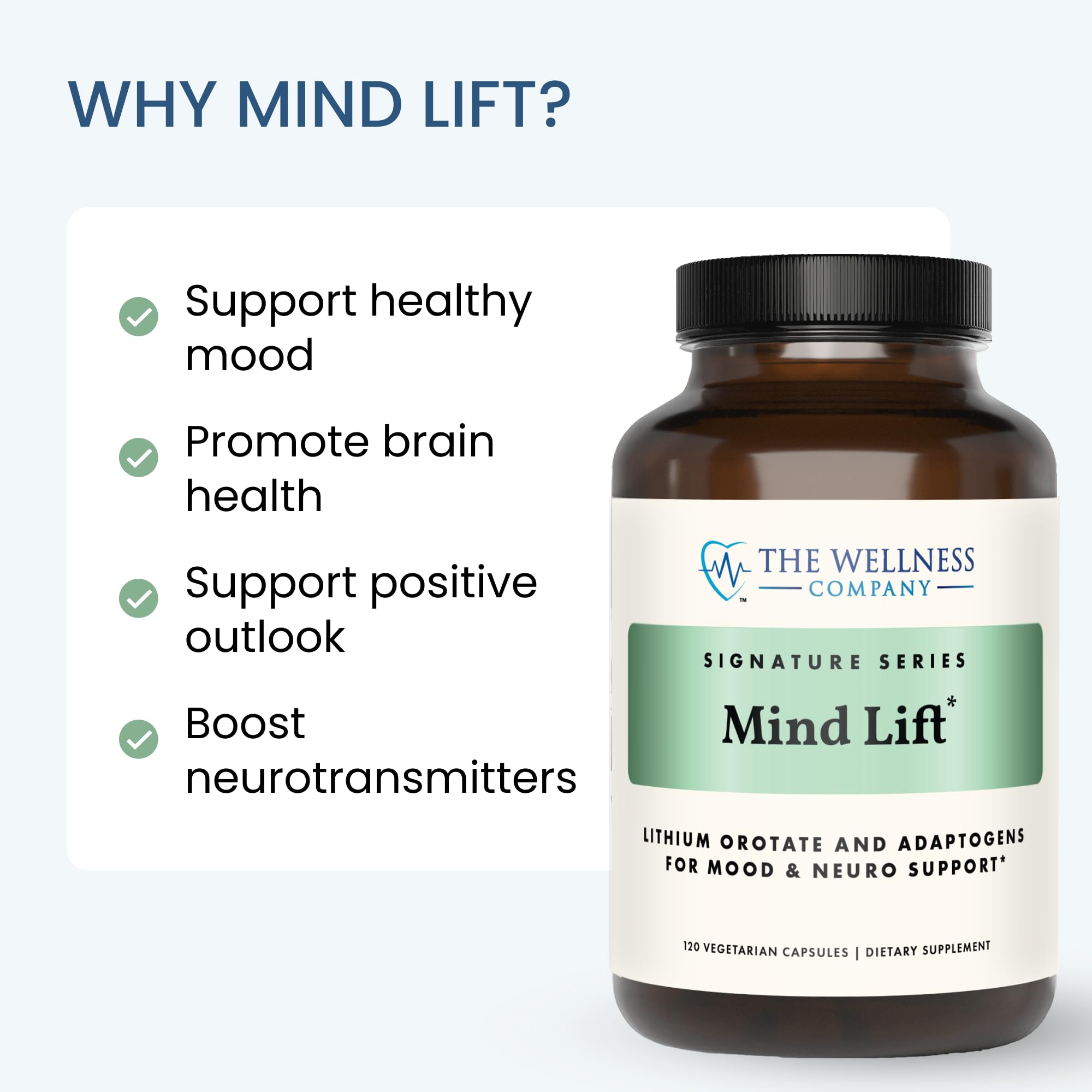 Mind Lift - Mood Boost, Mental Focus, Cognitive Defense - Lithium, GABA, DHA L-Phenylalanine | 60ct (1 Month Supply)