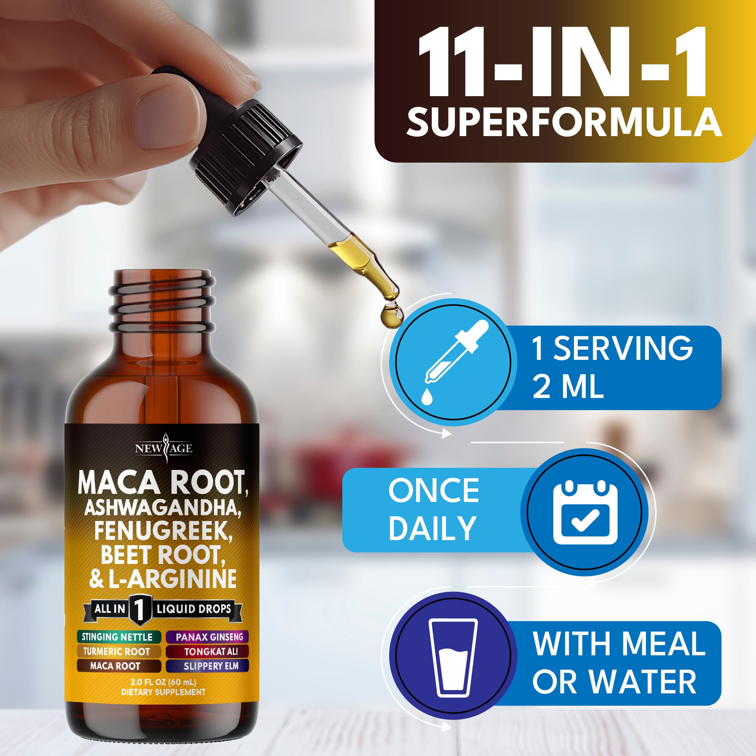 Organic Maca Root Liquid Drops with Ashwagandha – For Women & Men
