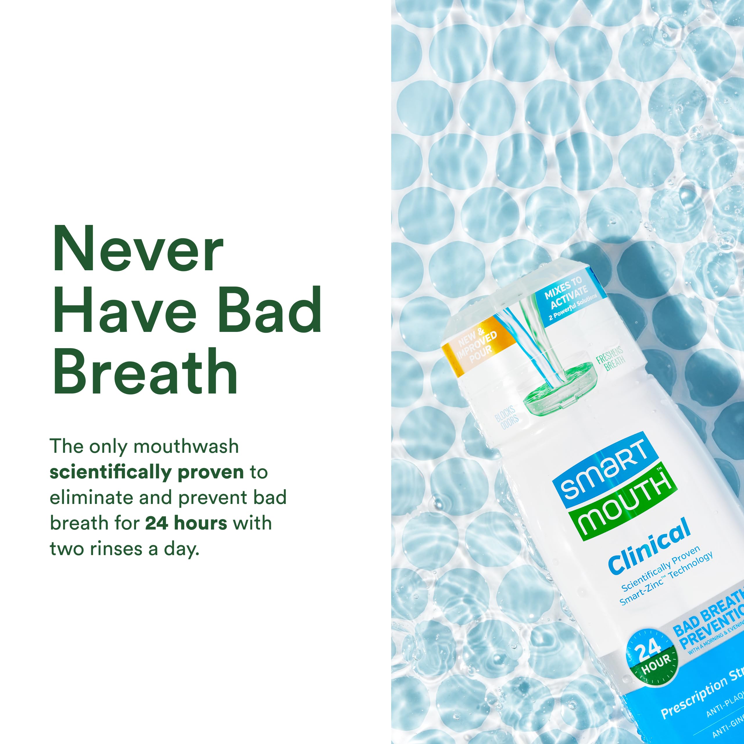 SmartMouth DDS Activated Clinical Mouthwash with Tongue Cleaner – Fresh Breath, Gum Health (16 oz x2)