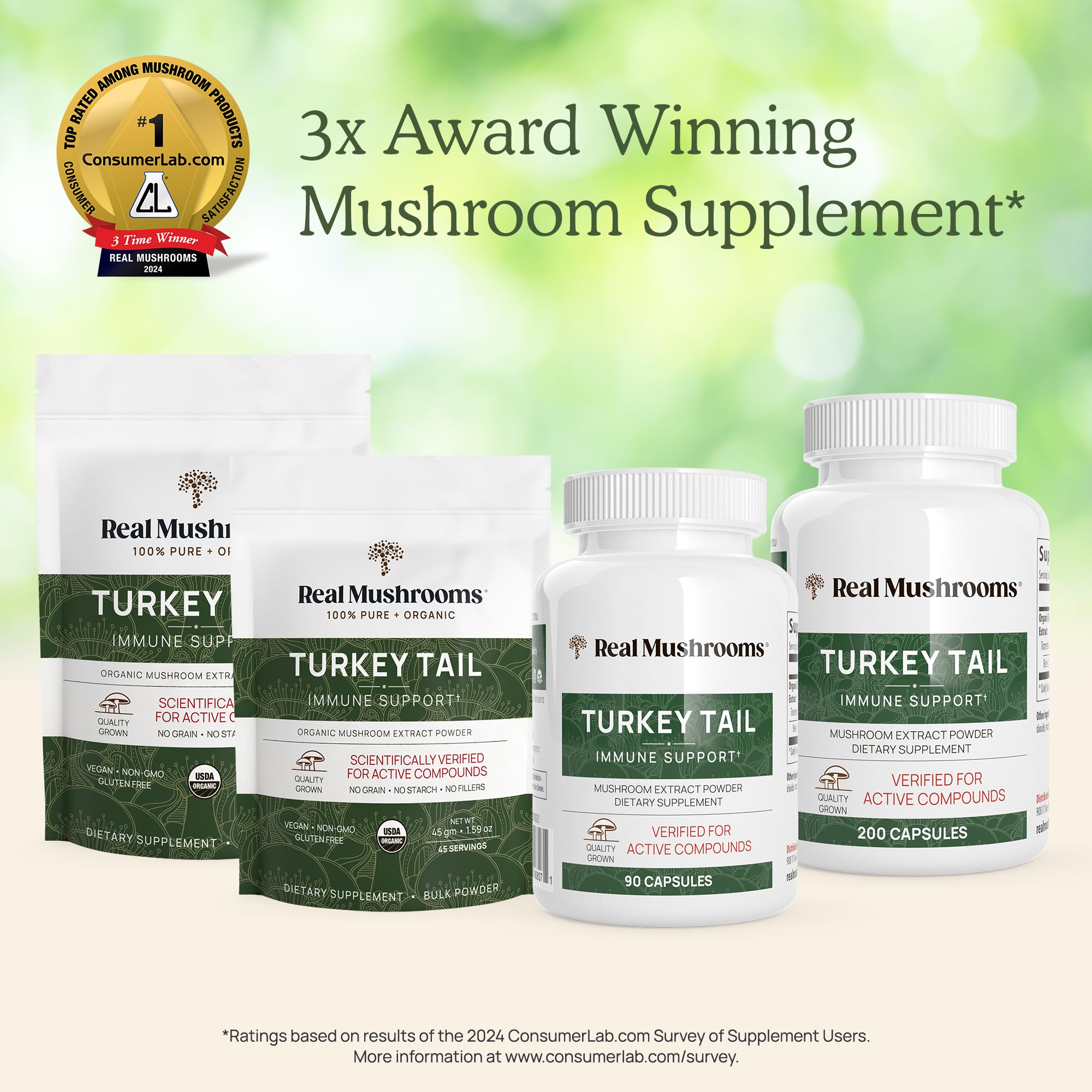 Real Mushrooms Turkey Tail Mushroom Powder – Organic Extract, 100 Servings | Vegan & Non-GMO