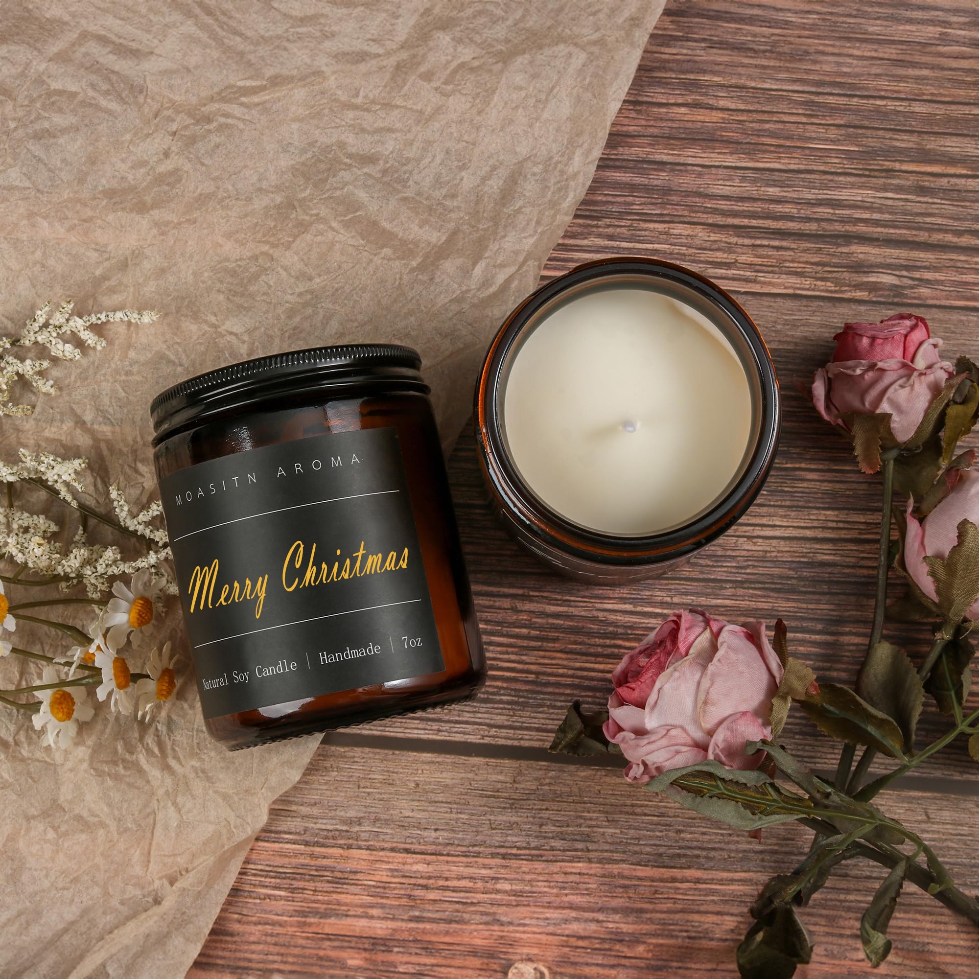 MOASITN Merry Christmas Scented Candles for Home|Cardamom,Cinnamon,Orange Scented Natural Soy Candle|Women,Men Jar Candel for Christmas,Winter,Relaxing|Longlasting Aromatherapy Candle|7oz