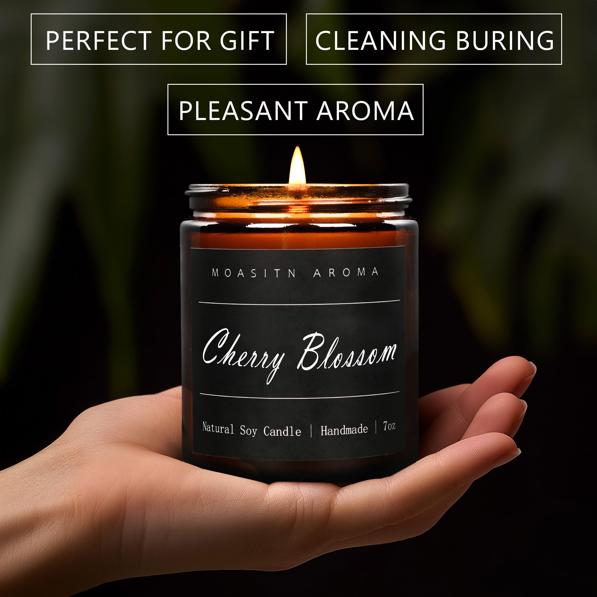 MOASITN Cherry Blossom Scented Candle – Natural Soy, Handmade 7oz Jar