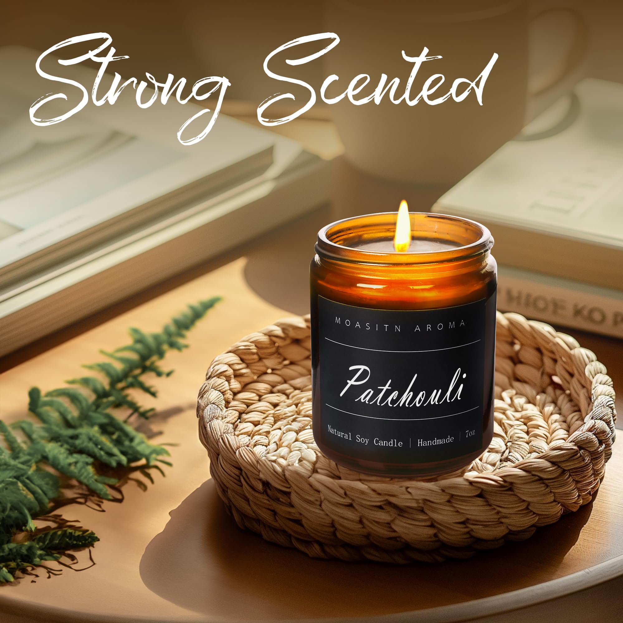 MOASITN Patchouli Scented Candle – Natural Soy, Handmade 7oz Jar | Aromatherapy Gift for Women & Men