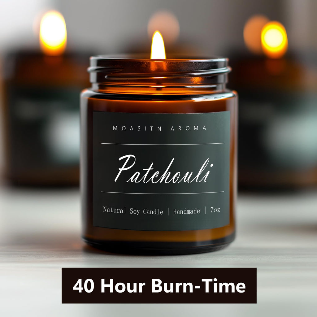 MOASITN Patchouli Scented Candle – Natural Soy, Handmade 7oz Jar | Aromatherapy Gift for Women & Men