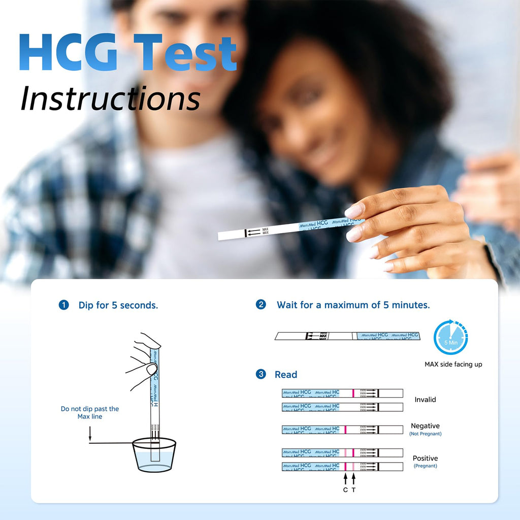 MomMed Pregnancy Test Strips – 25 HCG Tests for Early Detection, 99% Accurate, 25 Free Urine Cups, Bulk Home Use