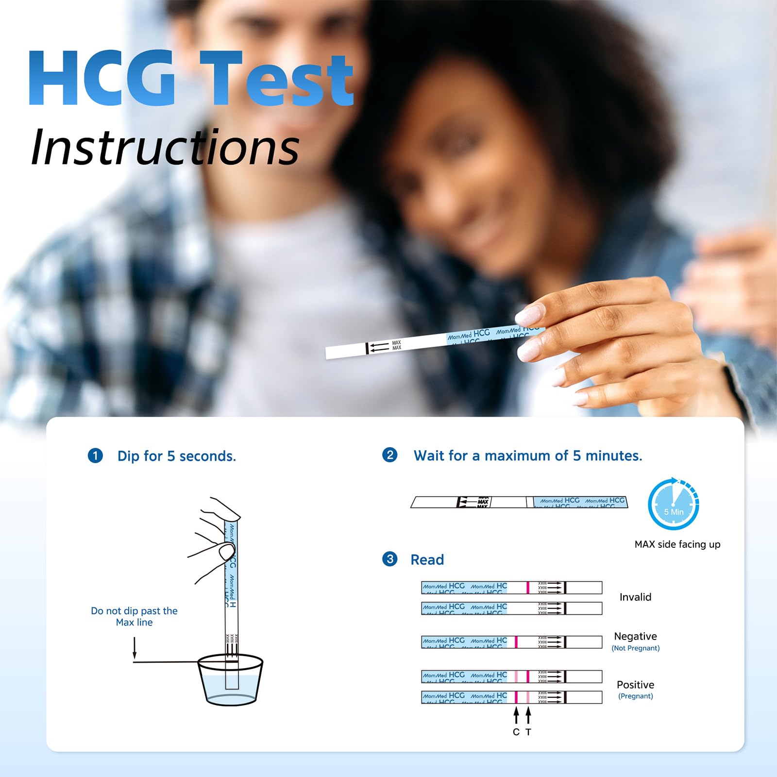 MomMed Pregnancy Test Strips – 25 HCG Tests for Early Detection, 99% Accurate, 25 Free Urine Cups, Bulk Home Use
